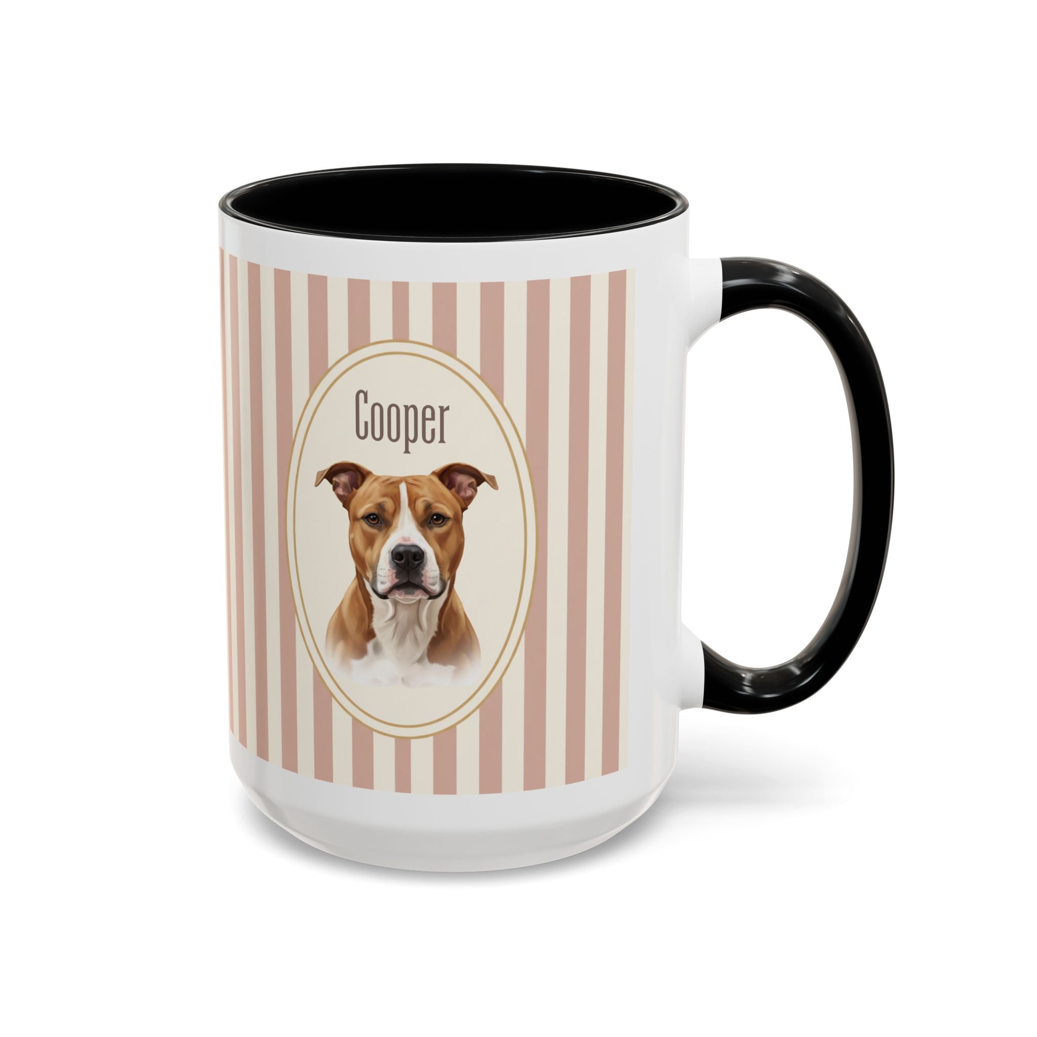 Personalized Pet Portrait Mug — Custom Pet Photo & Name Coffee Mug, Vintage Striped Oval Frame Design (11oz/15oz)