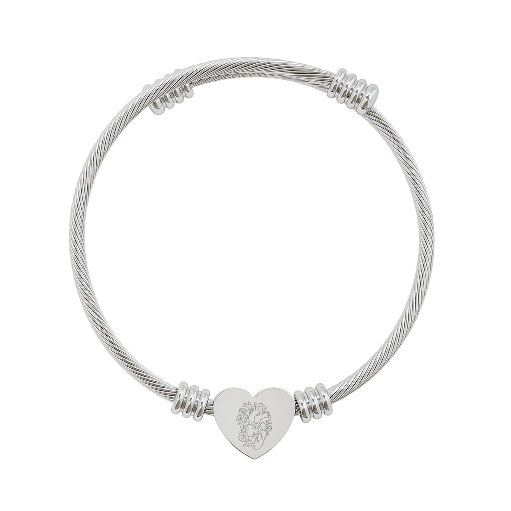 Floral Heart Bracelet – Engraved Heart Cuff Bracelet | Elegant Gift for Her
