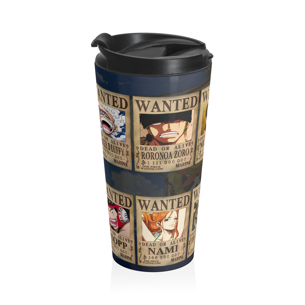 Straw Hat Pirates Wanted Poster Travel Mug – 15oz Anime Stainless Steel Tumbler Inspired by One Piece