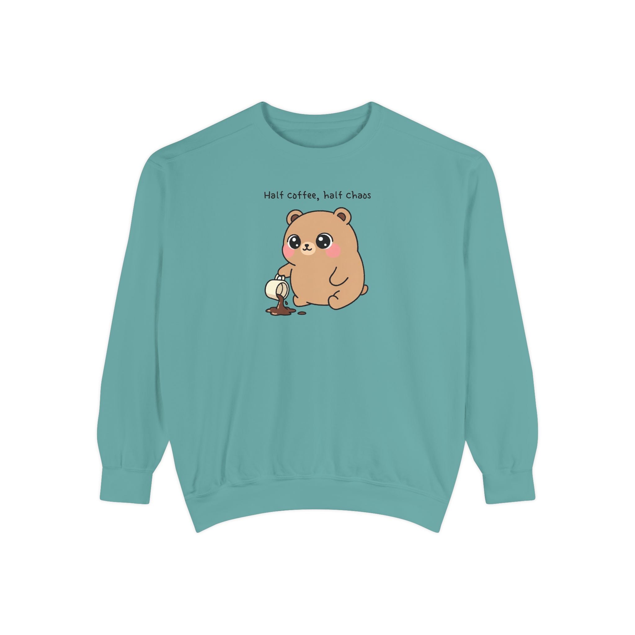 Cute Bear Sweatshirt – “Half Coffee, Half Chaos” Cozy Unisex Crewneck