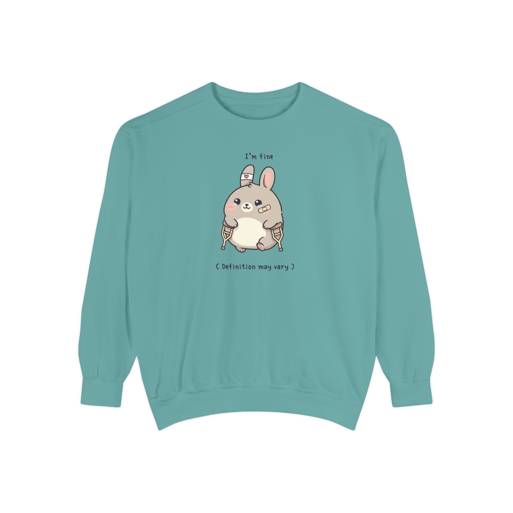 Cute Bunny Sweatshirt – “I’m Fine (Definition May Vary)” Unisex Garment-Dyed Apparel