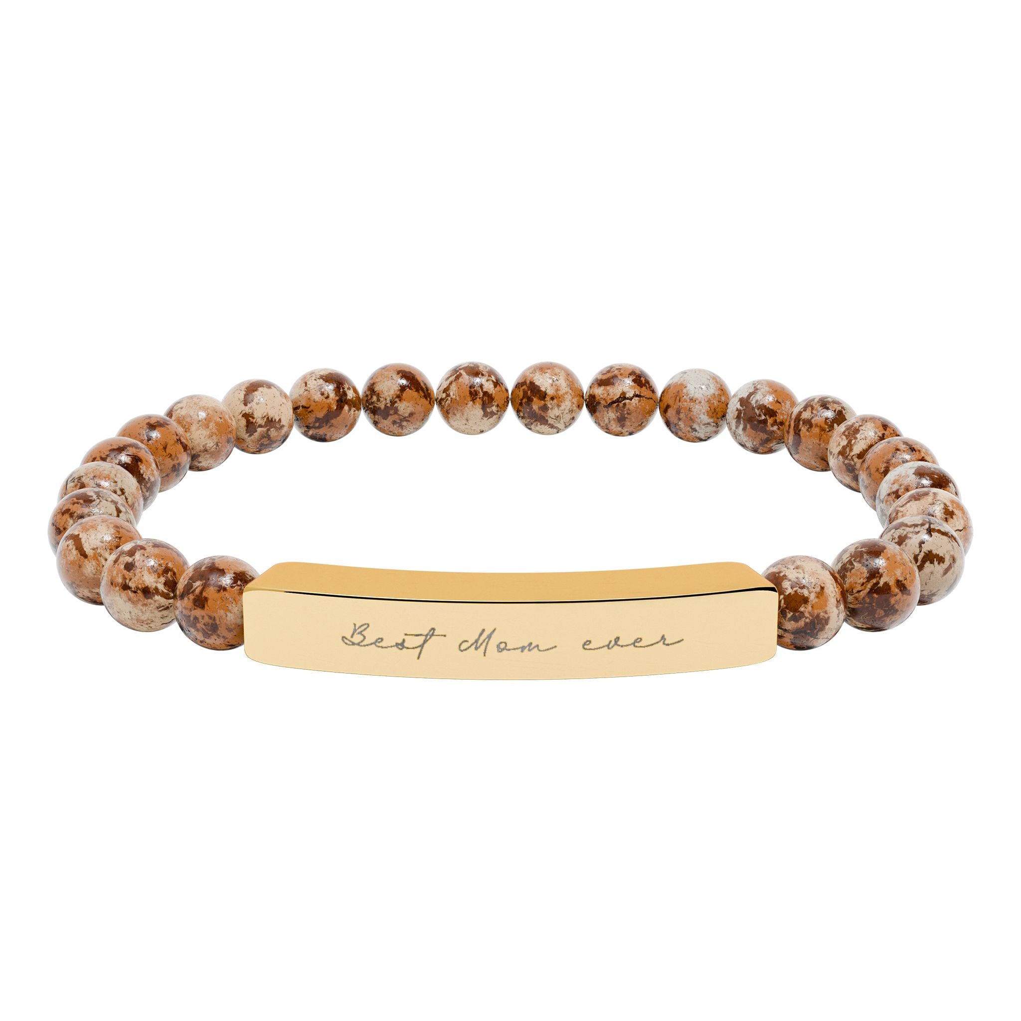 Best Mom Ever Bracelet – 18K Gold PVD Engraved Bar with Natural Stone Beads | Gift for Mom