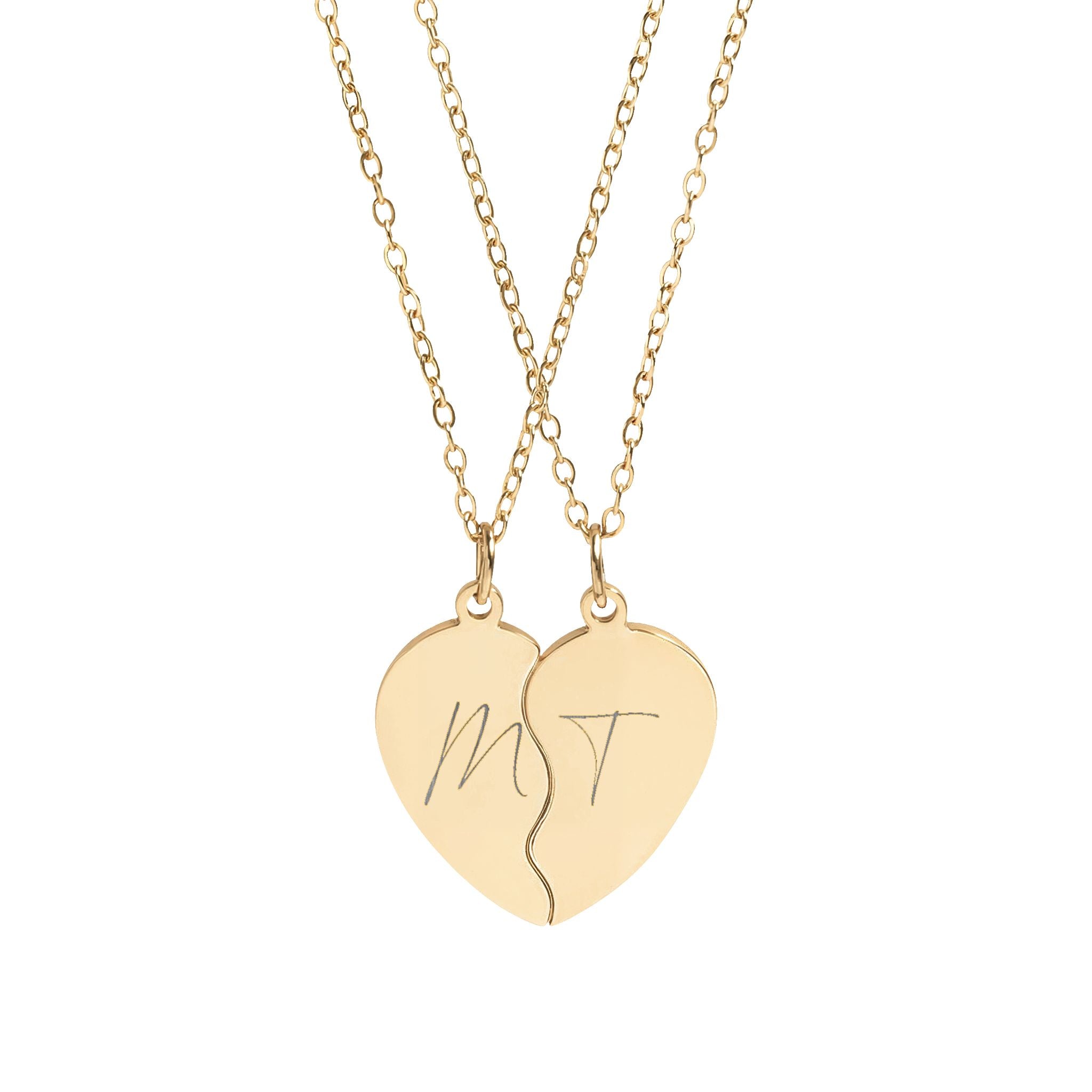 Personalized Split Heart Necklace Set – 18K Gold PVD Initials Pendant for Couples | Matching BFF Necklace