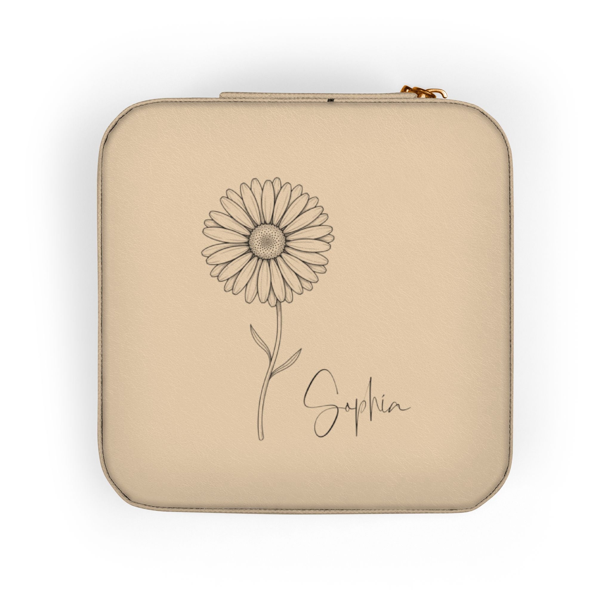 Personalized Birth Flower Jewelry Travel Case – Compact PU Leather Organizer for Rings, Necklaces & Earrings (Custom Name & Font)