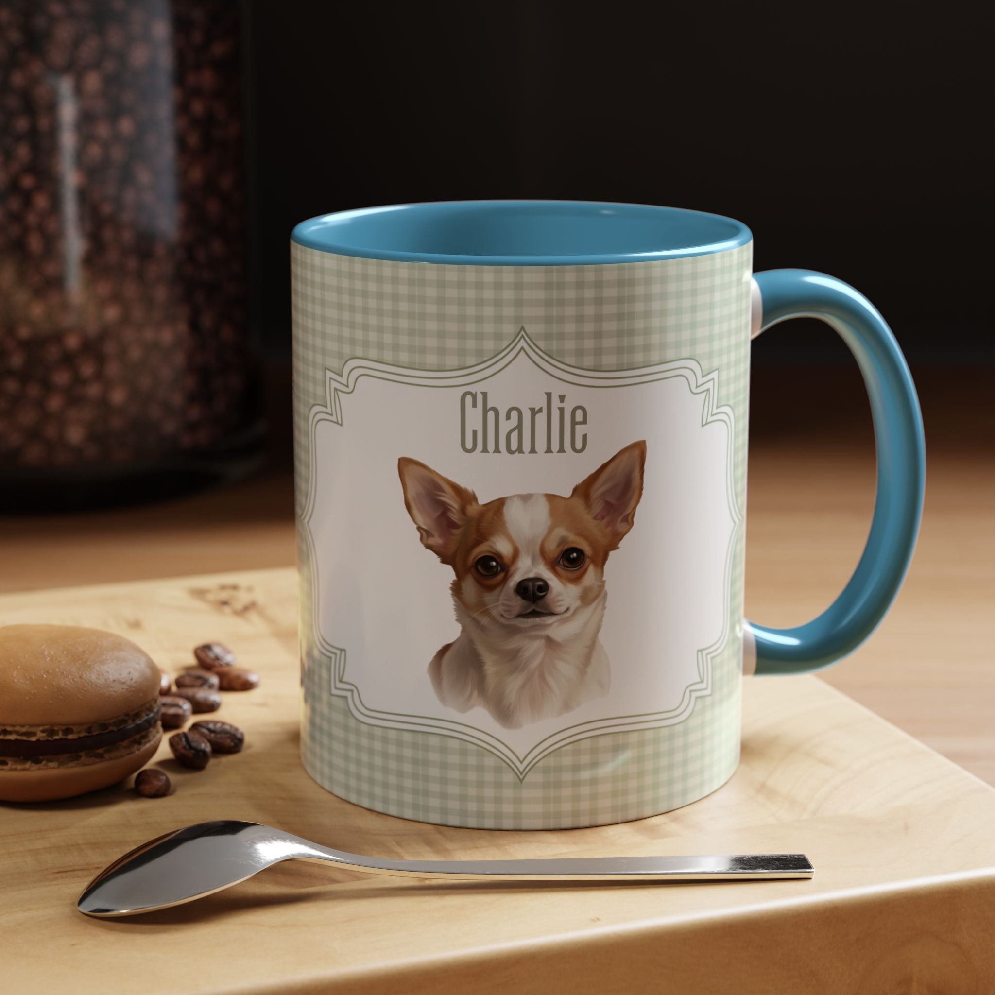 Personalized Pet Portrait Mug — Custom Pet Photo & Name Coffee Mug, Vintage Striped Oval Frame Design (11oz/15oz)