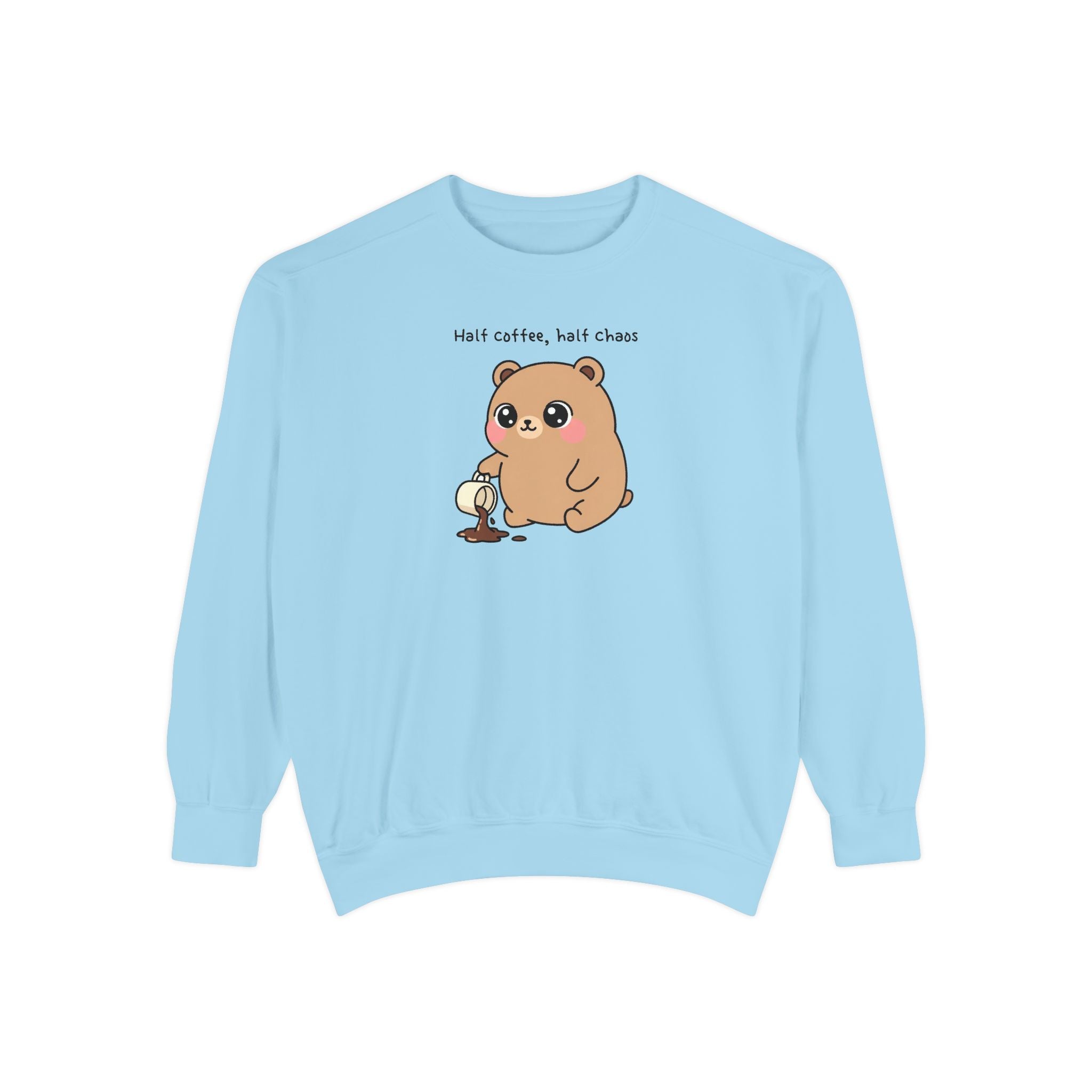 Cute Bear Sweatshirt – “Half Coffee, Half Chaos” Cozy Unisex Crewneck