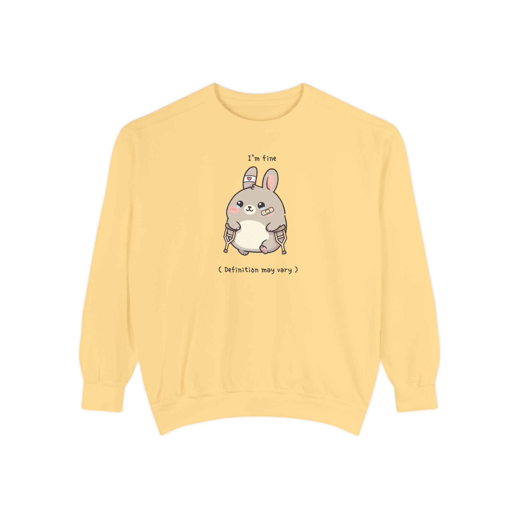 Cute Bunny Sweatshirt – “I’m Fine (Definition May Vary)” Unisex Garment-Dyed Apparel