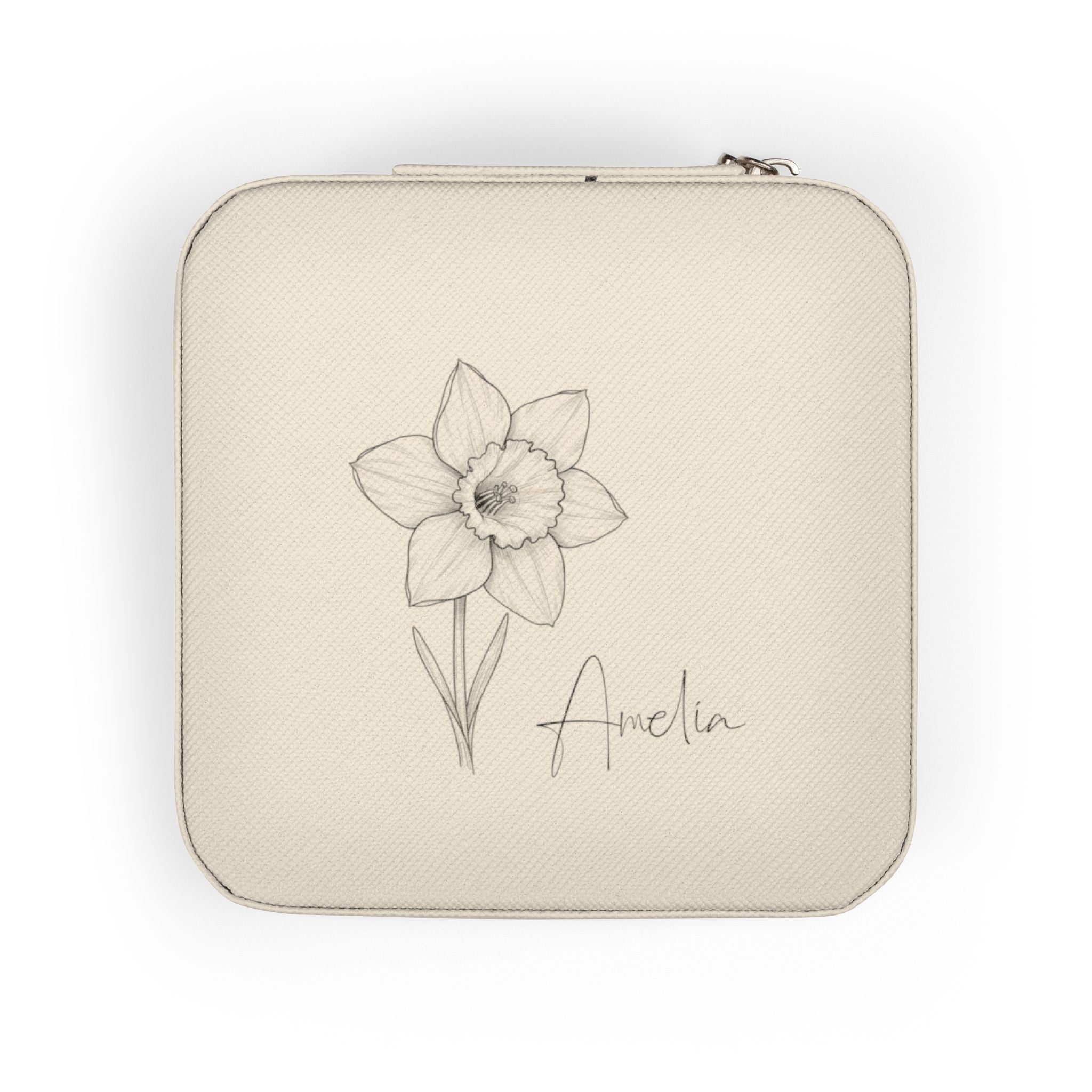 Travel Jewelry Case Personalized with Birth Flower & Name – Compact Organizer for Rings, Chains & Earrings