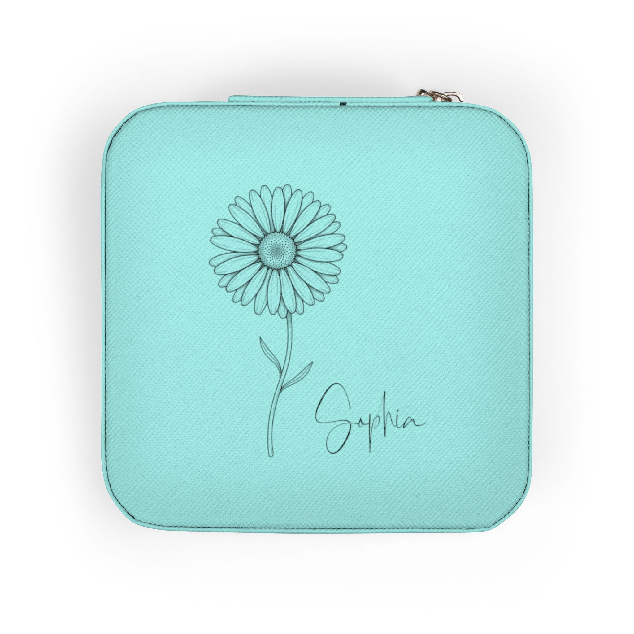 Personalized Birth Flower Jewelry Travel Case – Compact PU Leather Organizer for Rings, Necklaces & Earrings (Custom Name & Font)