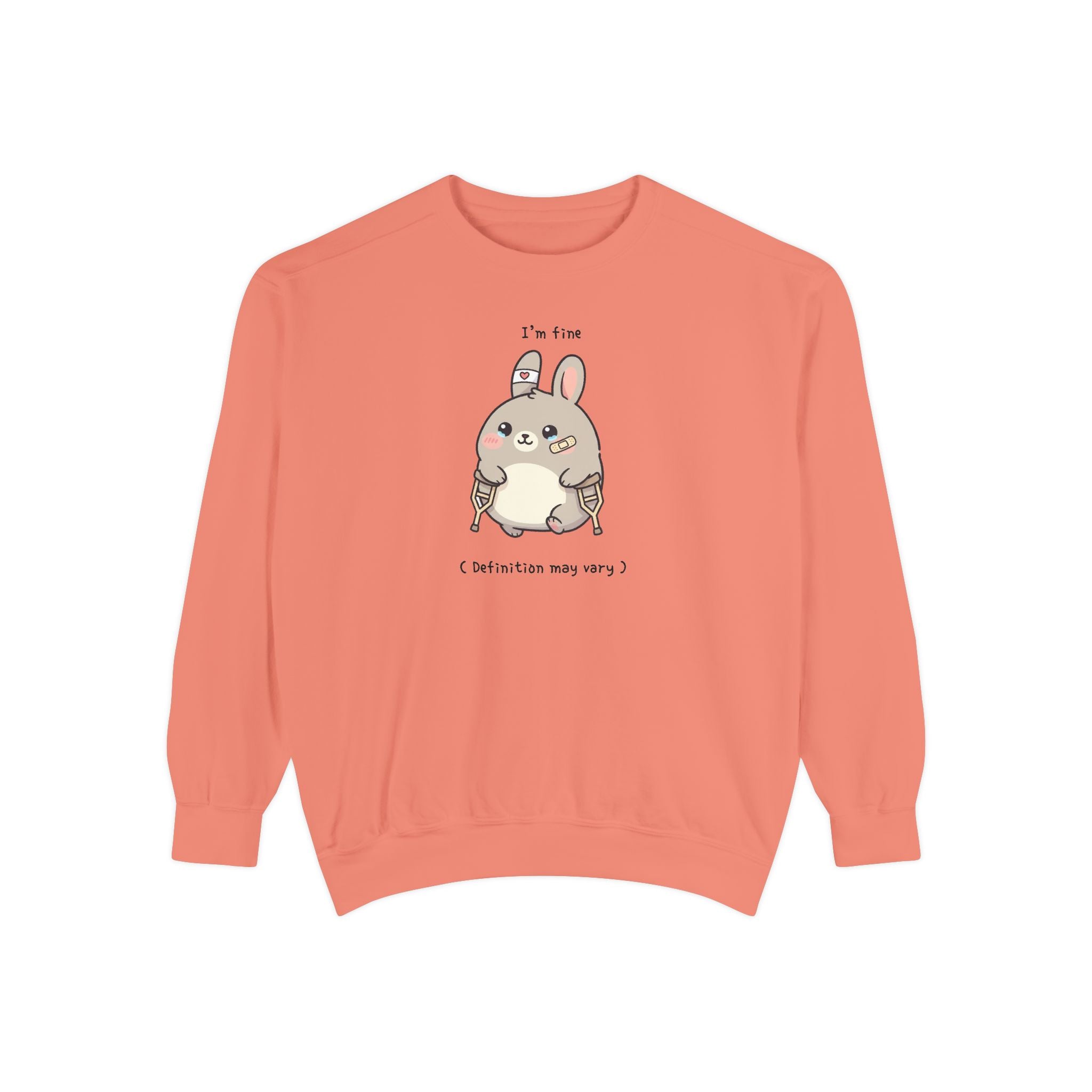Cute Bunny Sweatshirt – “I’m Fine (Definition May Vary)” Unisex Garment-Dyed Apparel