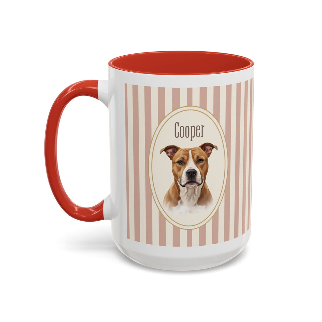 Personalized Pet Portrait Mug — Custom Pet Photo & Name Coffee Mug, Vintage Striped Oval Frame Design (11oz/15oz)