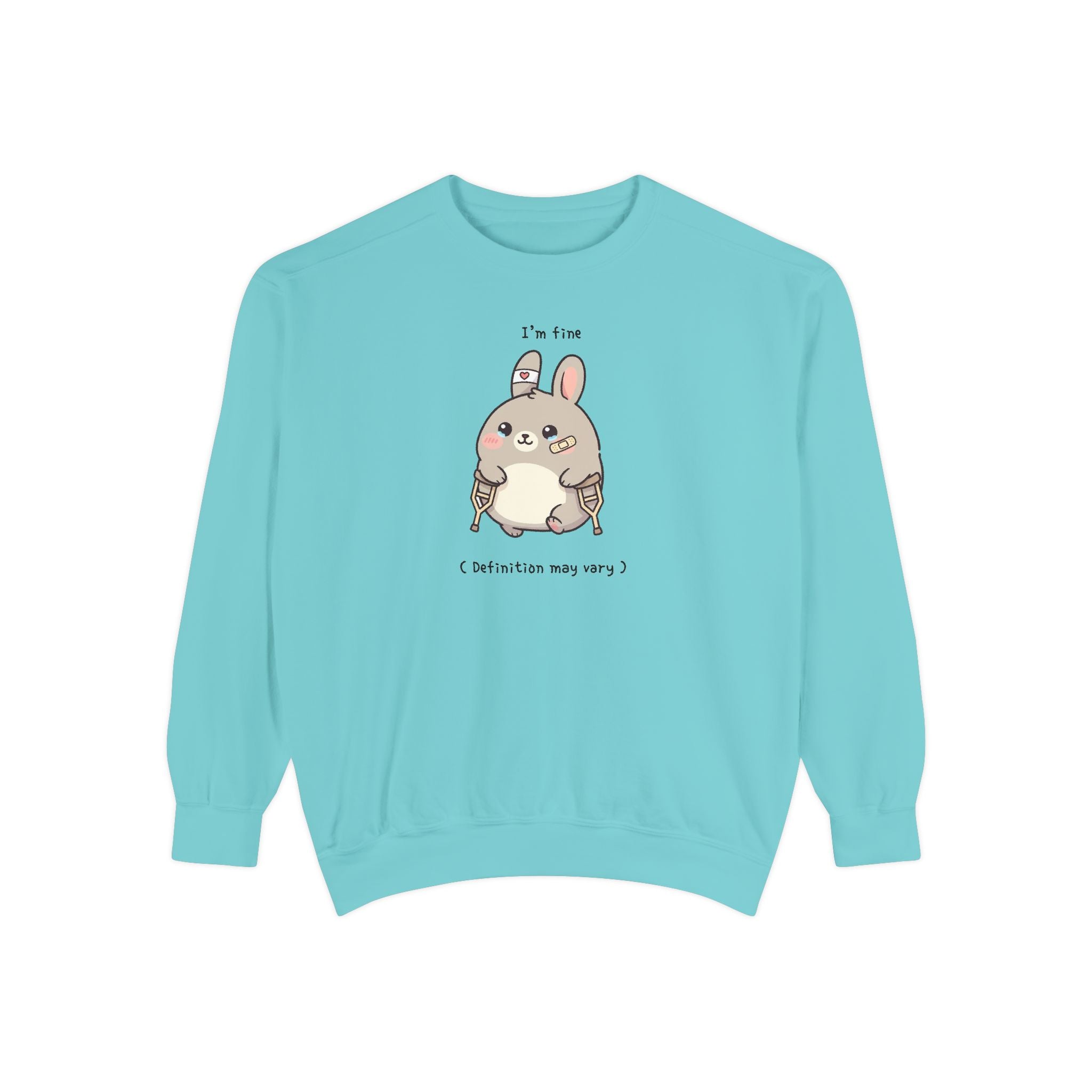 Cute Bunny Sweatshirt – “I’m Fine (Definition May Vary)” Unisex Garment-Dyed Apparel