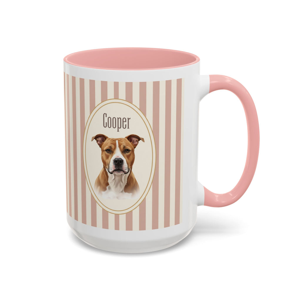 Personalized Pet Portrait Mug — Custom Pet Photo & Name Coffee Mug, Vintage Striped Oval Frame Design (11oz/15oz)