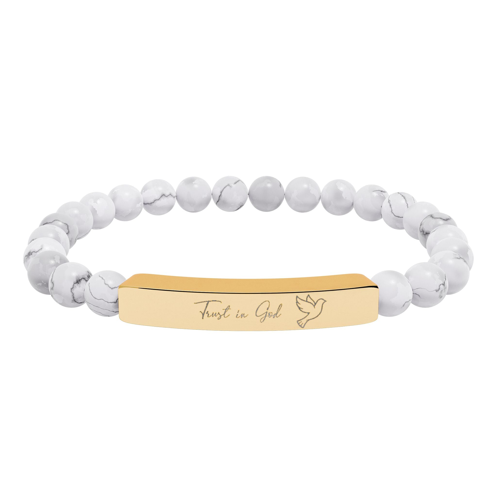 Trust in God Bracelet – 18K Gold PVD Engraved Bar with Natural Stone Beads | Christian Gift for Women & Men
