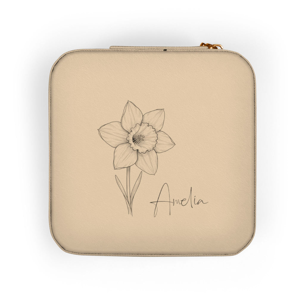 Travel Jewelry Case Personalized with Birth Flower & Name – Compact Organizer for Rings, Chains & Earrings