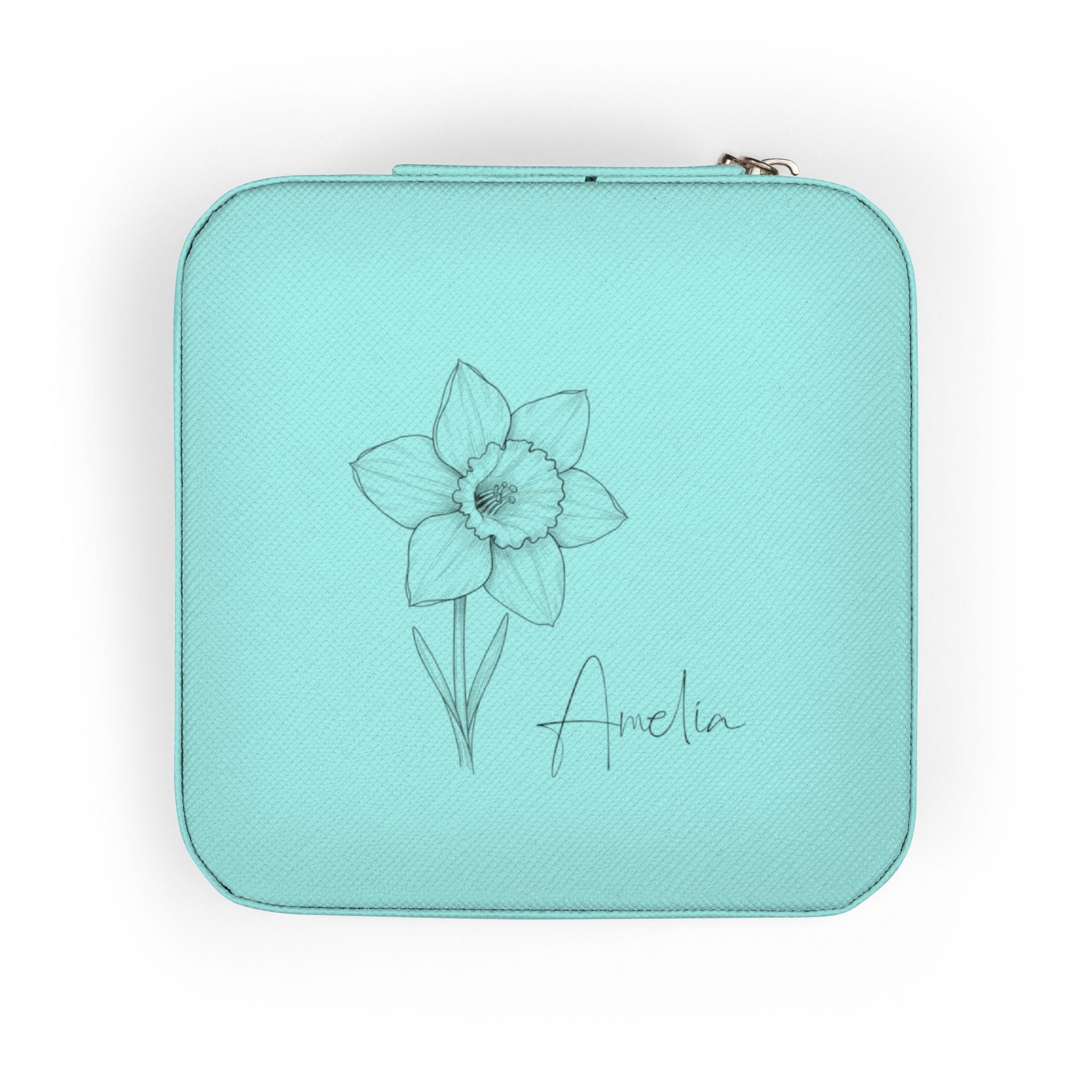 Travel Jewelry Case Personalized with Birth Flower & Name – Compact Organizer for Rings, Chains & Earrings