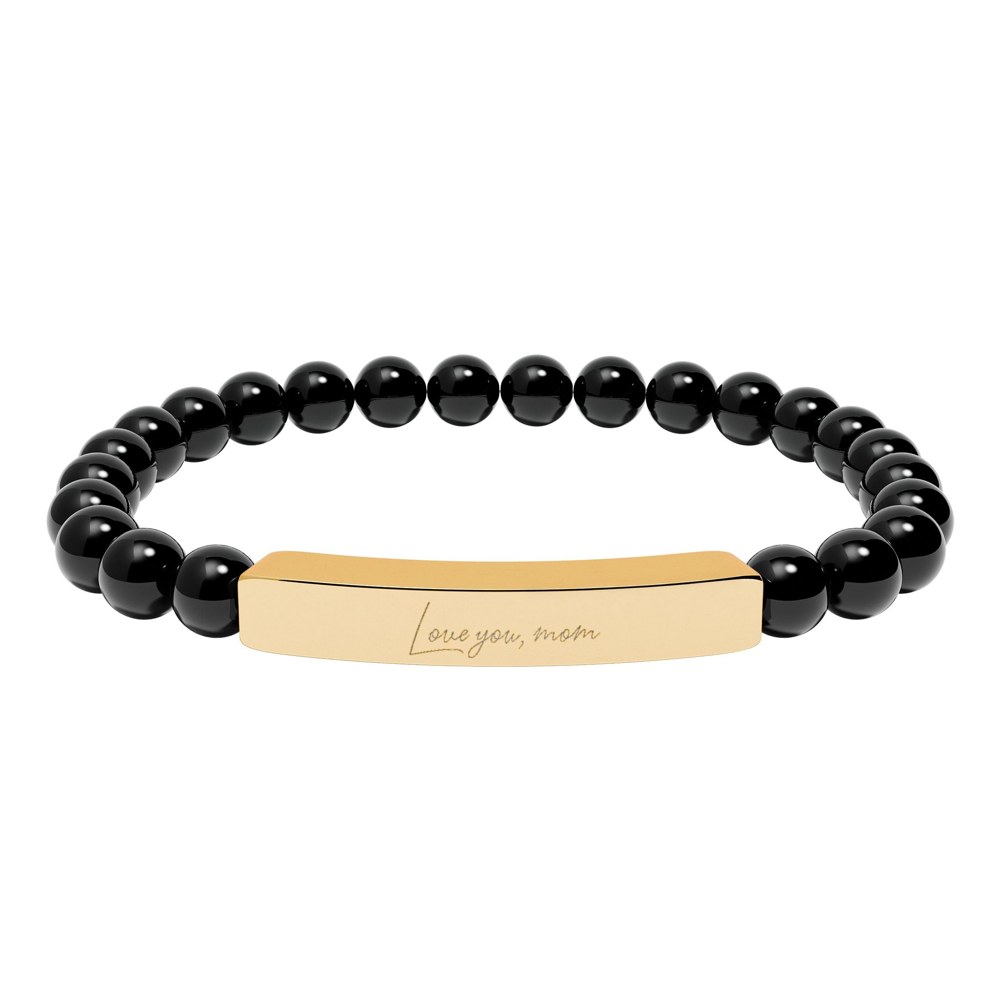 Love You Mom Bracelet – 18K Gold PVD Engraved Bar with Natural Stone Beads | Gift for Mom