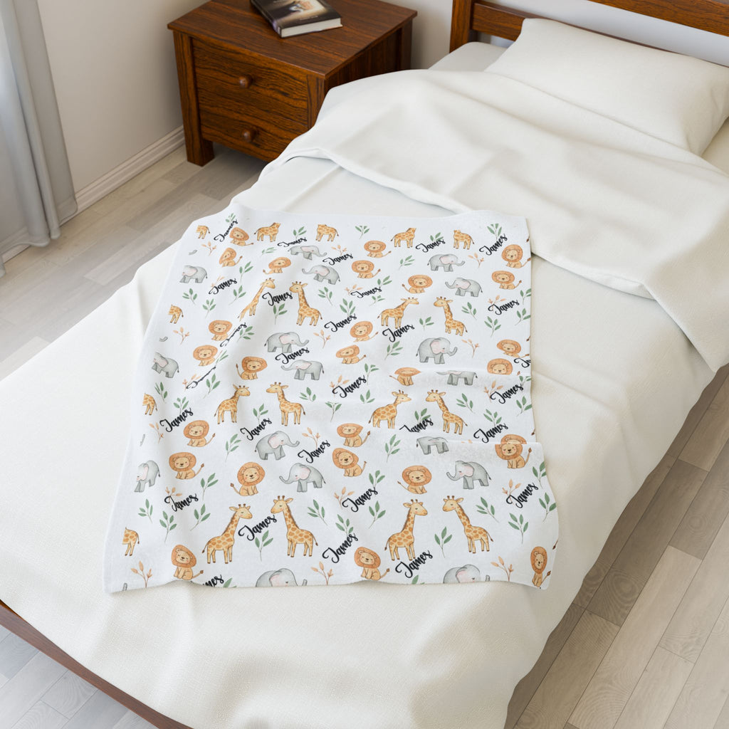 Personalized Zoo Adventure Plush Blanket — Cute Safari Animals Nursery Throw
