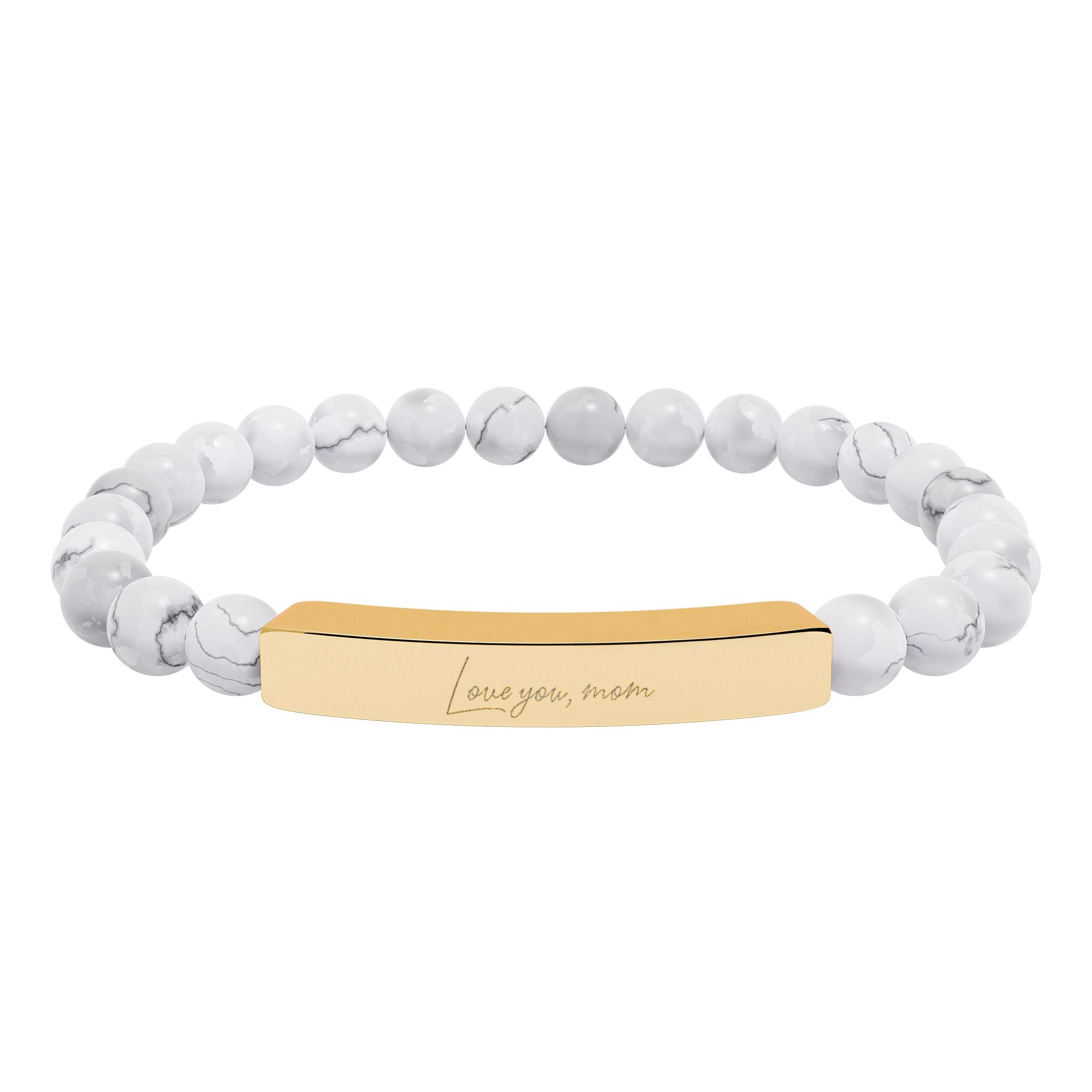 Love You Mom Bracelet – 18K Gold PVD Engraved Bar with Natural Stone Beads | Gift for Mom