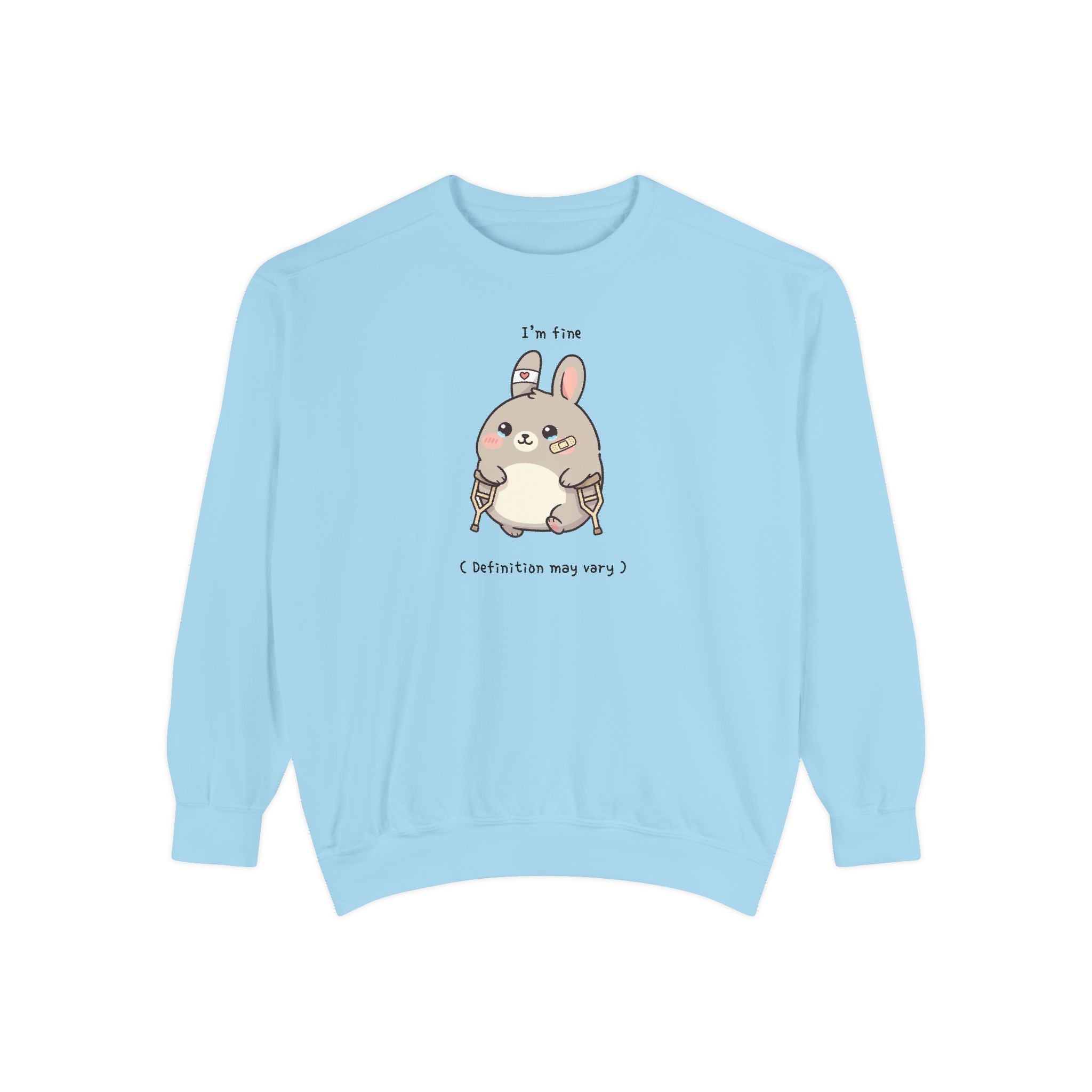 Cute Bunny Sweatshirt – “I’m Fine (Definition May Vary)” Unisex Garment-Dyed Apparel