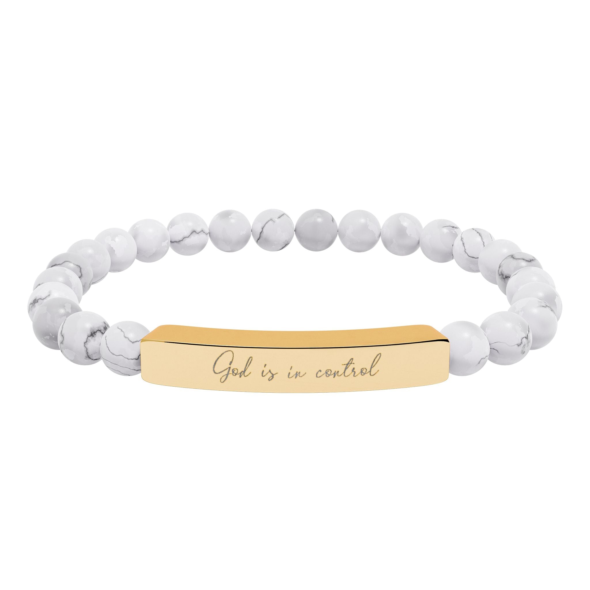 God Is in Control Bracelet – 18K Gold PVD Engraved Bar with Natural Stone Beads | Christian Gift for Women & Men