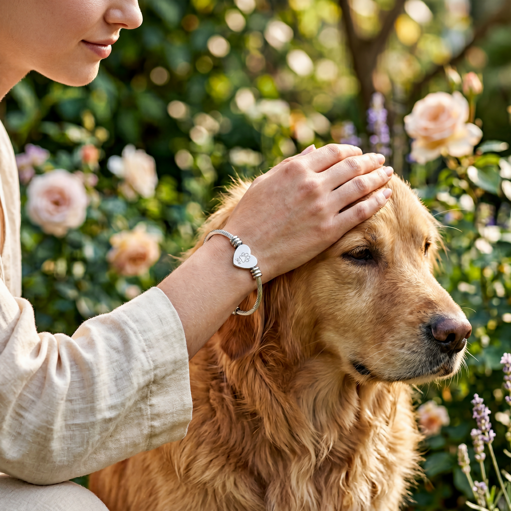 Personalized Dog Name Bracelet – Engraved Paw Heart Cuff | Custom Pet Memorial Gift for Dog Lovers
