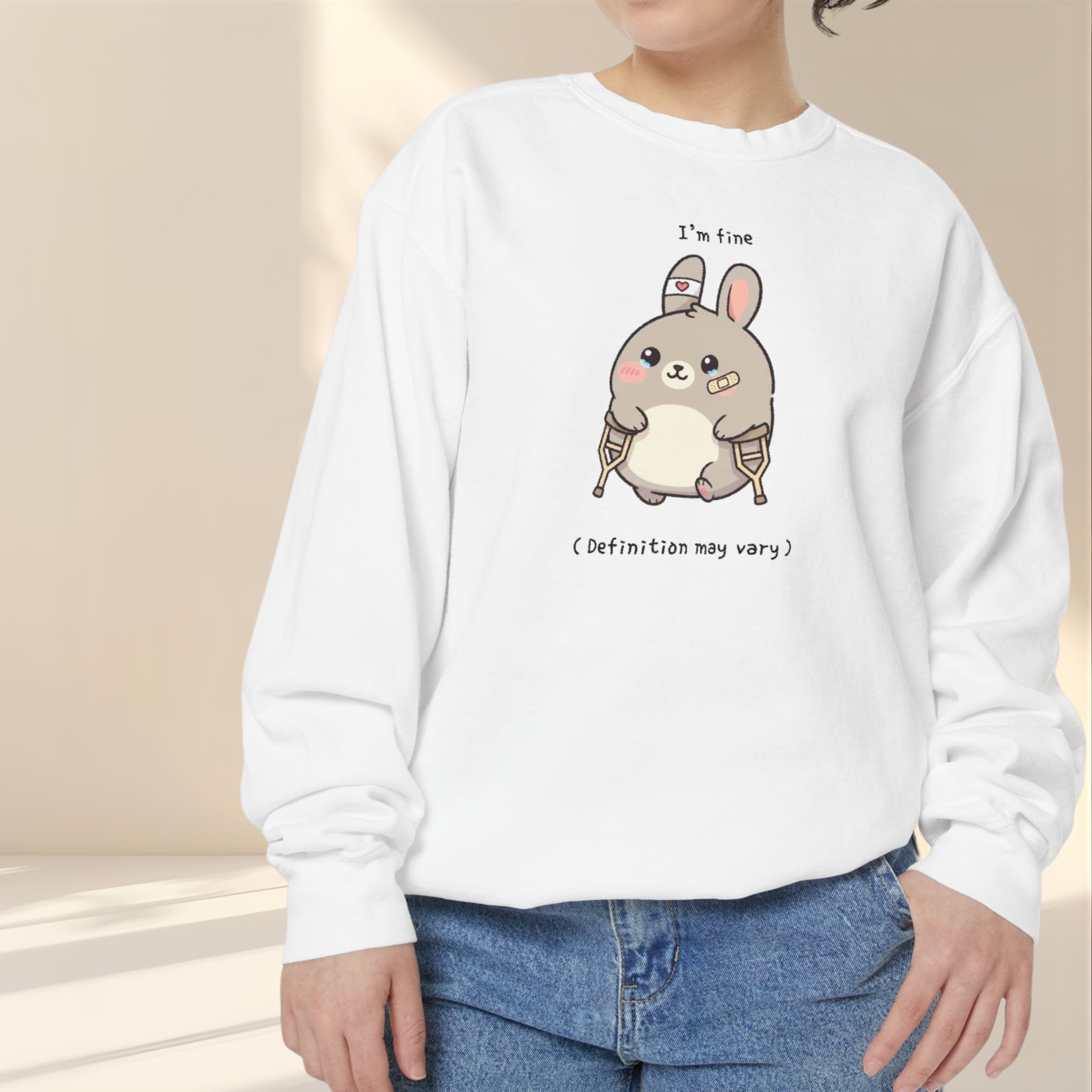 Cute Bunny Sweatshirt – “I’m Fine (Definition May Vary)” Unisex Garment-Dyed Apparel