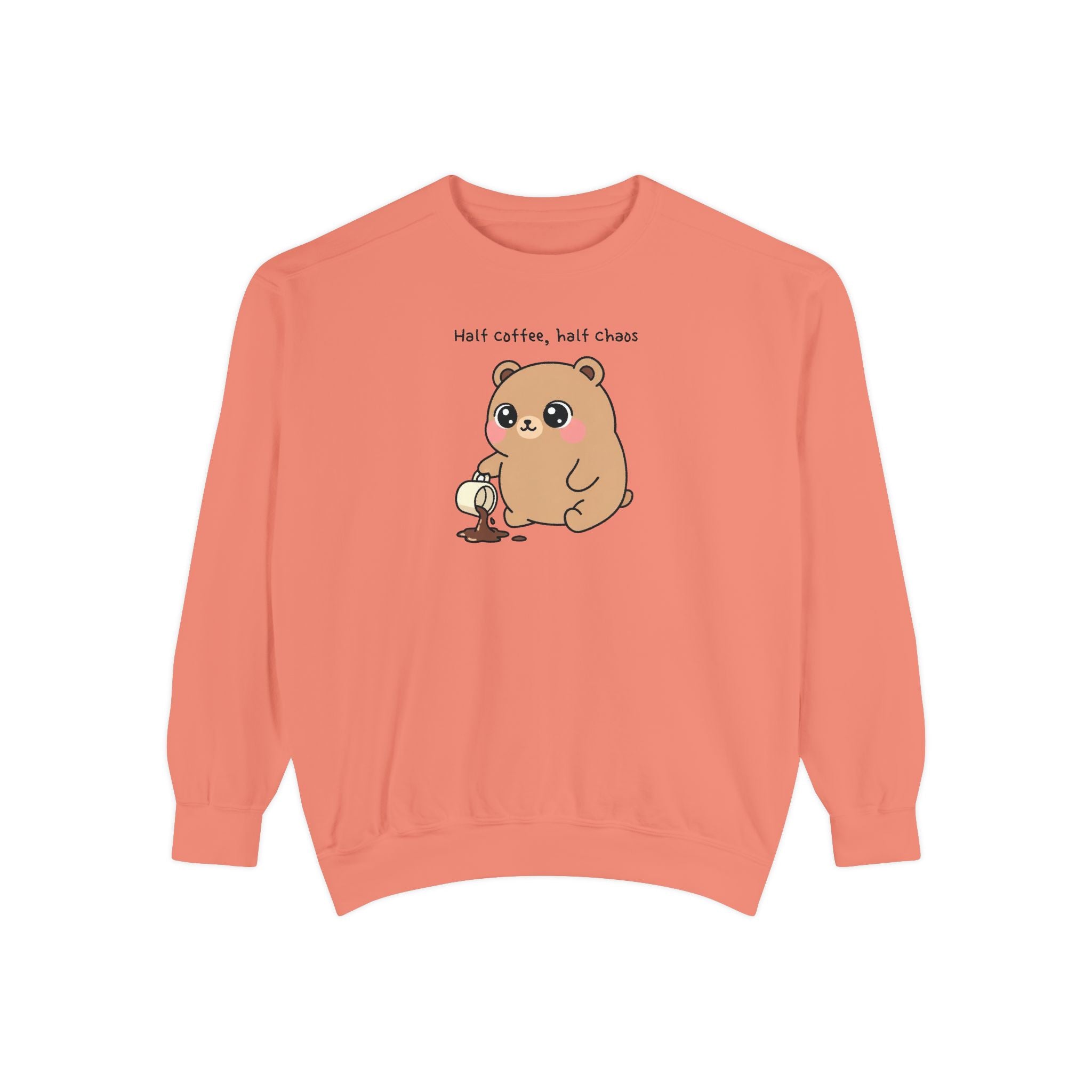 Cute Bear Sweatshirt – “Half Coffee, Half Chaos” Cozy Unisex Crewneck
