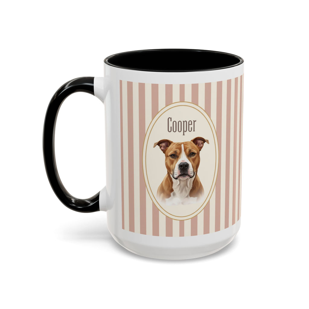 Personalized Pet Portrait Mug — Custom Pet Photo & Name Coffee Mug, Vintage Striped Oval Frame Design (11oz/15oz)