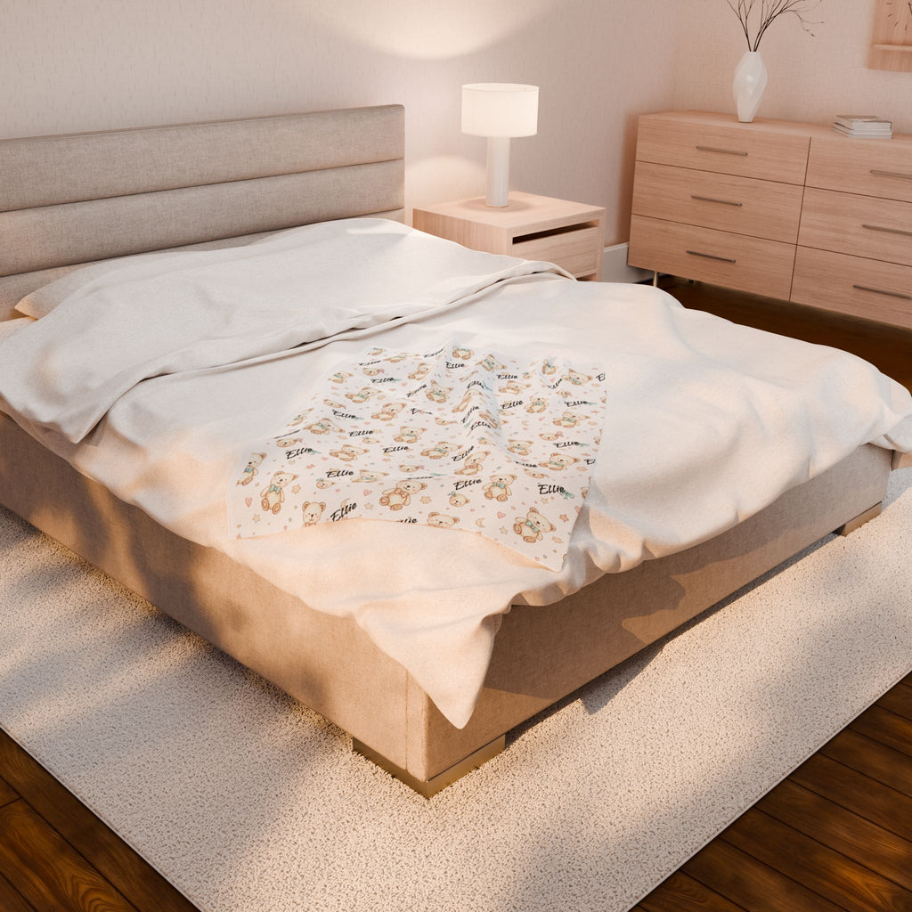 Personalized Teddy Bear Plush Blanket — Soft Cuddly Baby Nursery Throw
