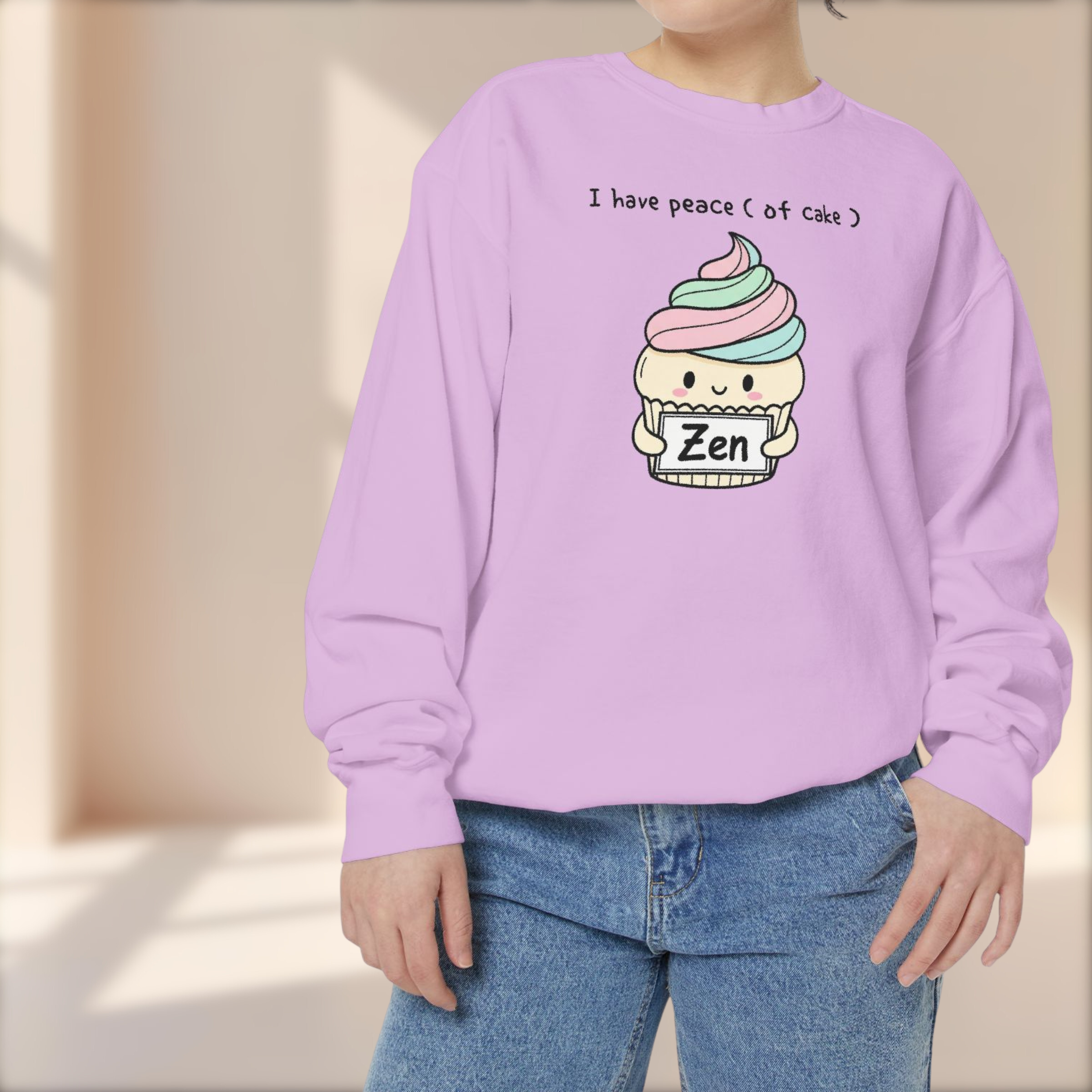 Cute Cake Sweatshirt – “I Have Peace (of Cake)” Unisex Garment-Dyed Apparel