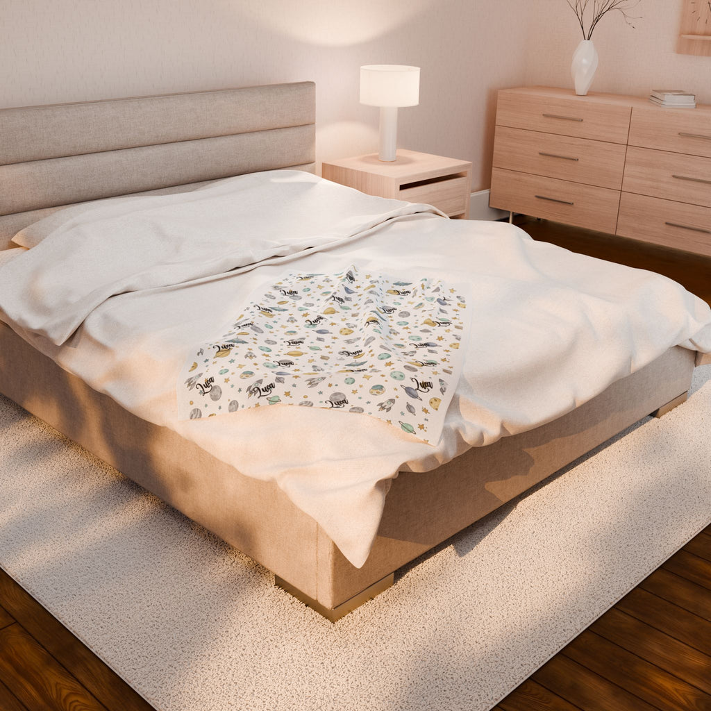 Personalized Cosmic Space Plush Blanket — Soft Galaxy Baby Nursery Throw