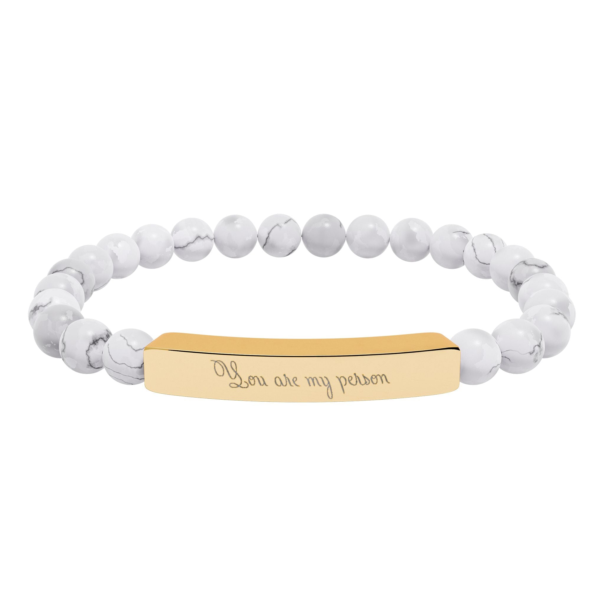 You Are My Person Bracelet – 18K Gold PVD Coated Stainless Steel Engraved Bar with Natural Stone Beads (Meaningful Gift for Her/Him)