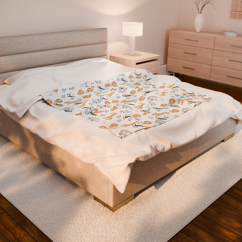 Personalized Zoo Adventure Plush Blanket — Cute Safari Animals Nursery Throw