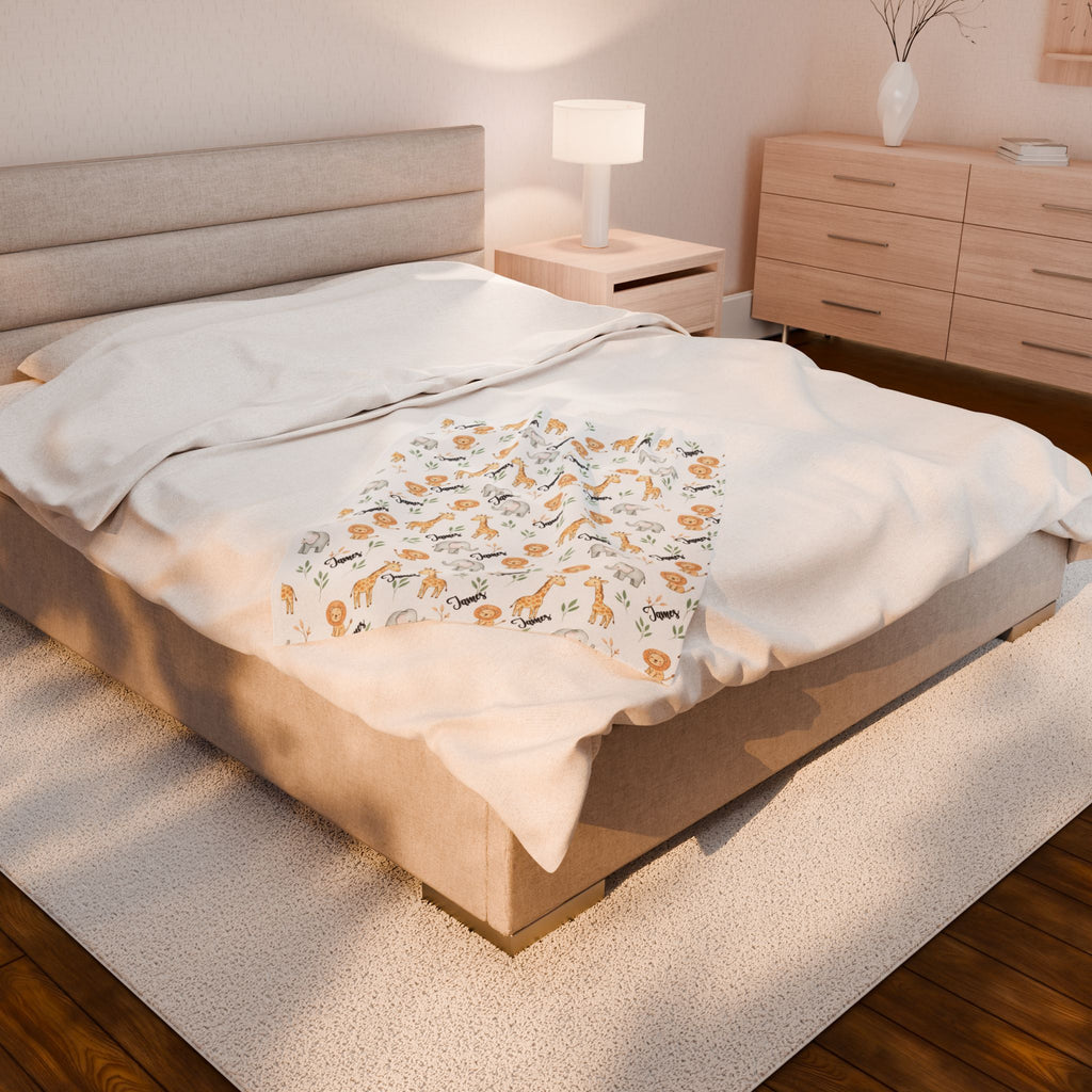 Personalized Zoo Adventure Plush Blanket — Cute Safari Animals Nursery Throw