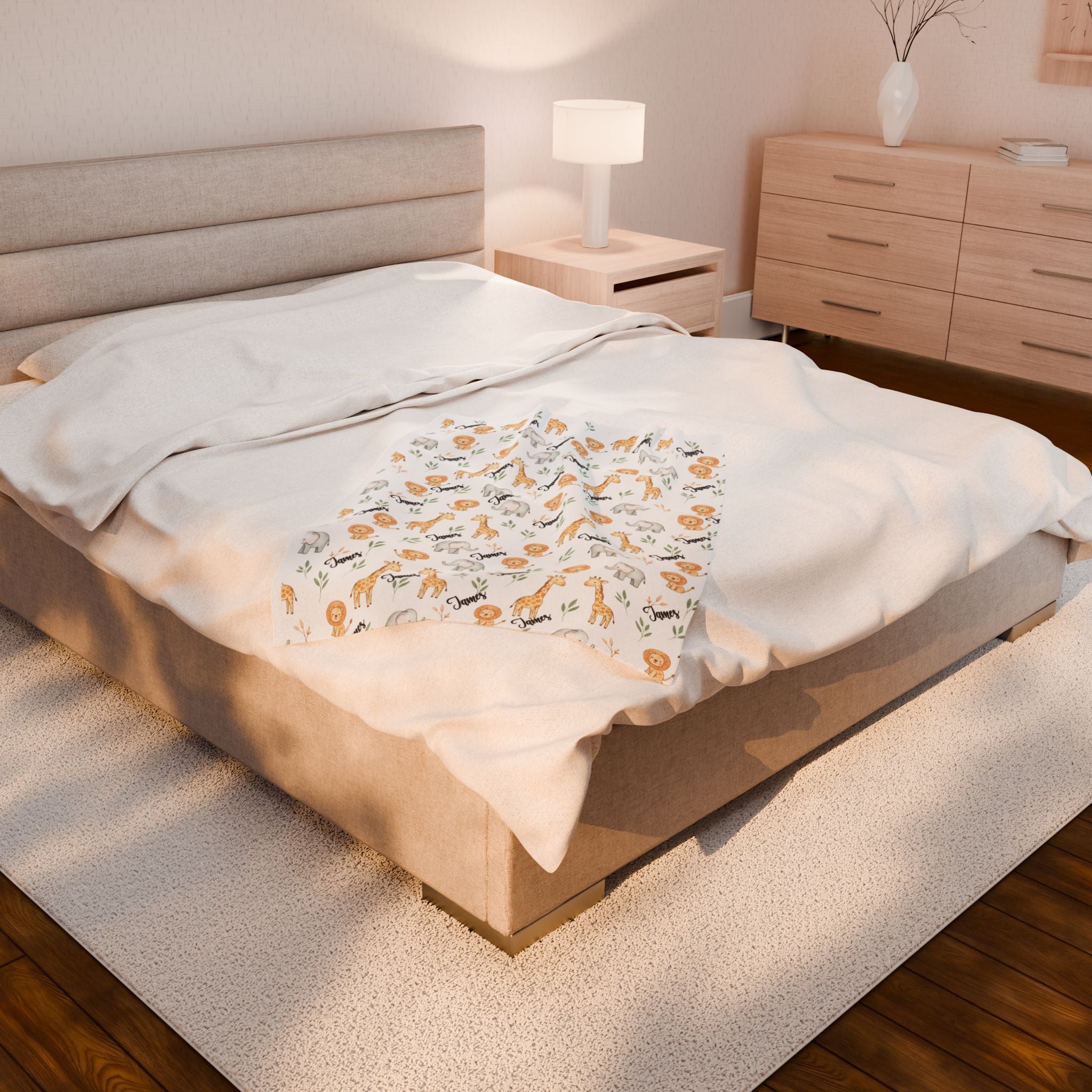 Personalized Zoo Adventure Plush Blanket — Cute Safari Animals Nursery Throw