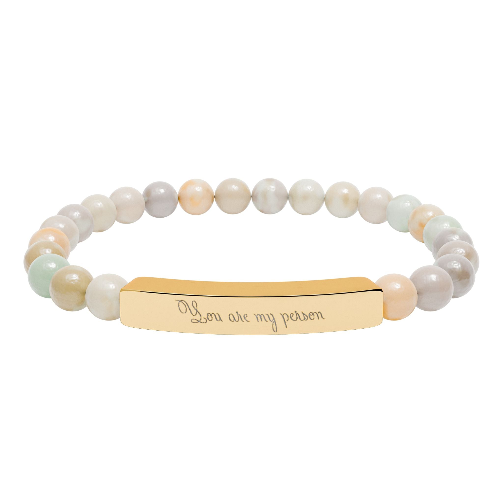 You Are My Person Bracelet – 18K Gold PVD Coated Stainless Steel Engraved Bar with Natural Stone Beads (Meaningful Gift for Her/Him)