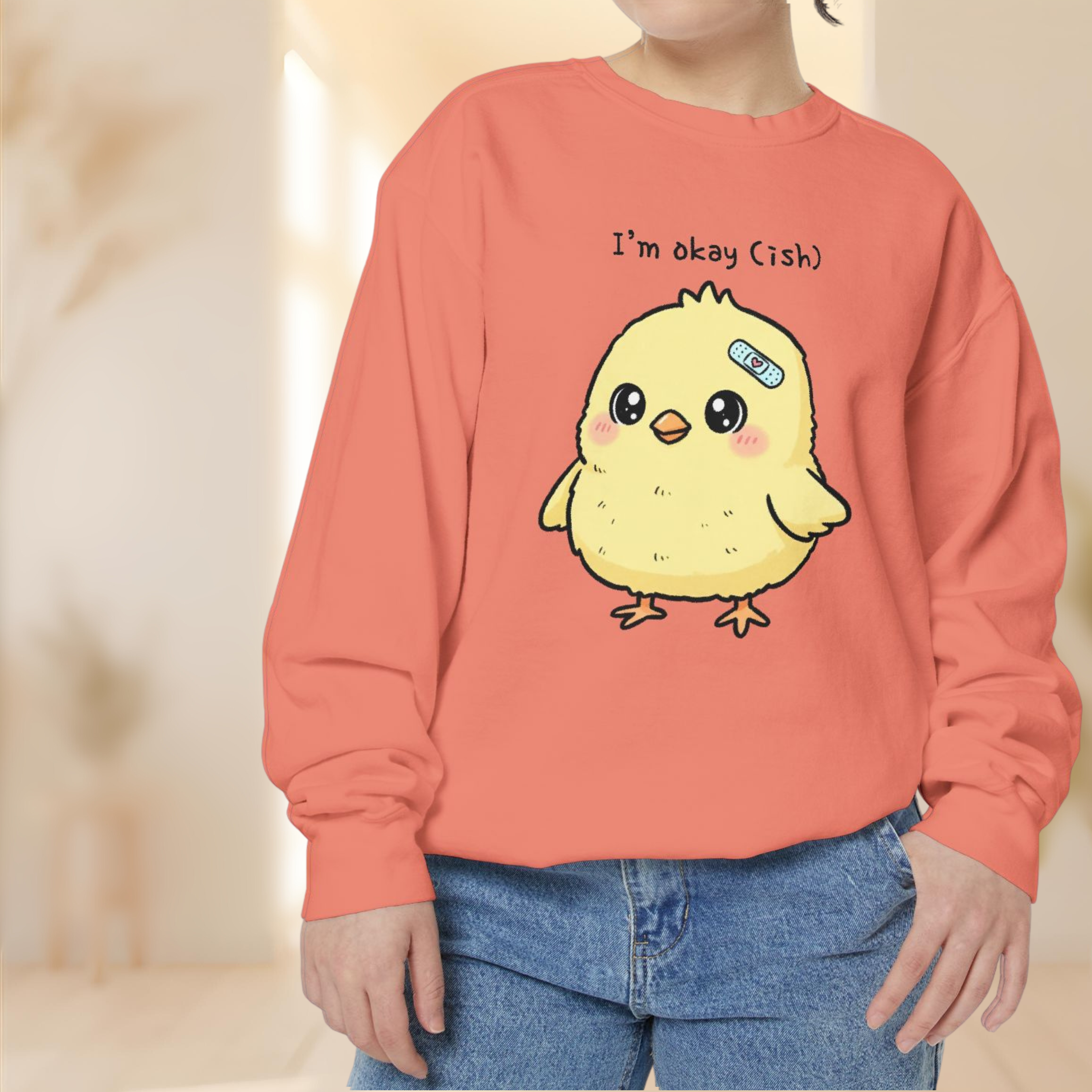 Cute Chick “I’m Okay (Ish)” Sweatshirt – Cozy Unisex Embroidered Pullover