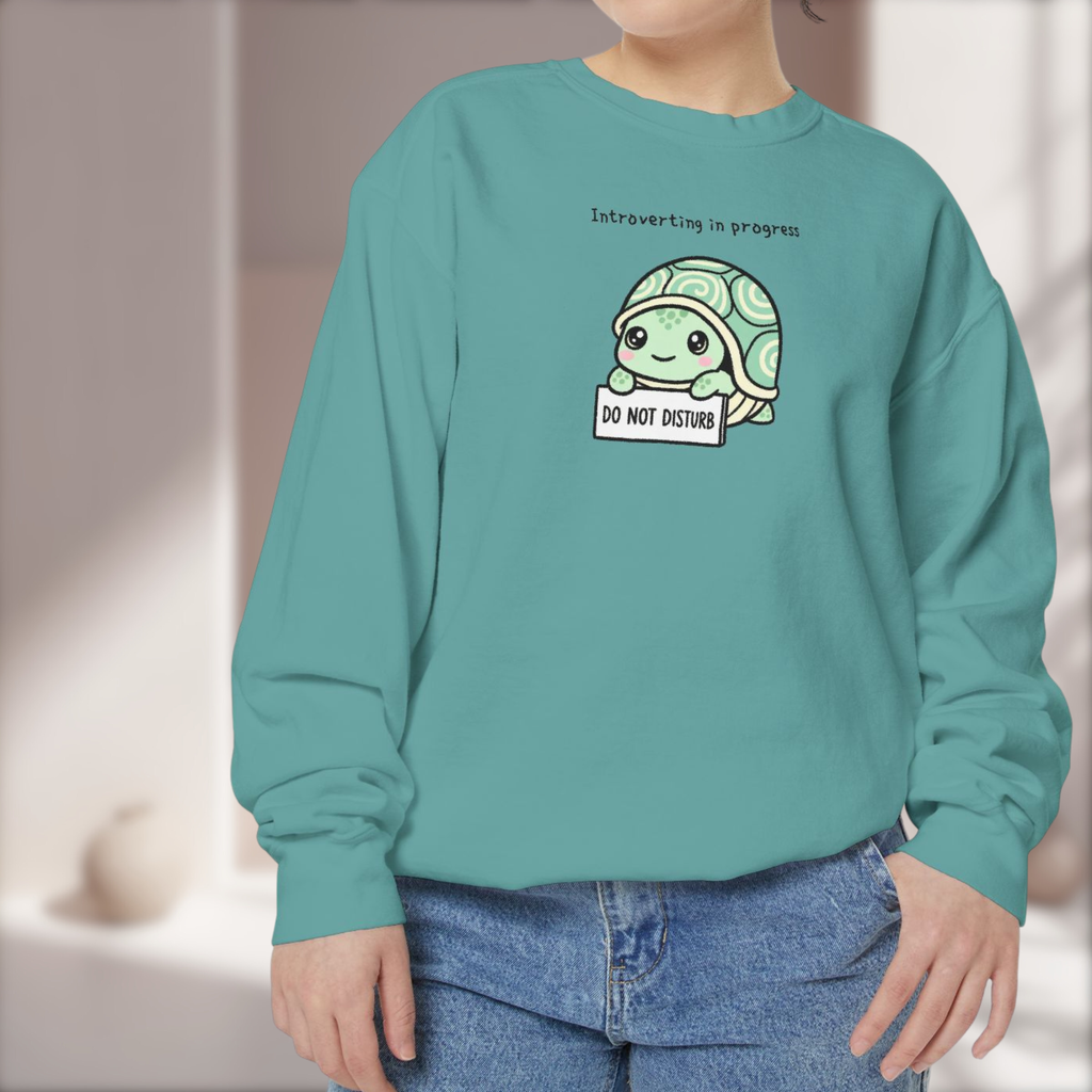 🐢 Cozy Turtle Sweatshirt – “Introverting in Progress” Unisex Relaxed Fit Apparel