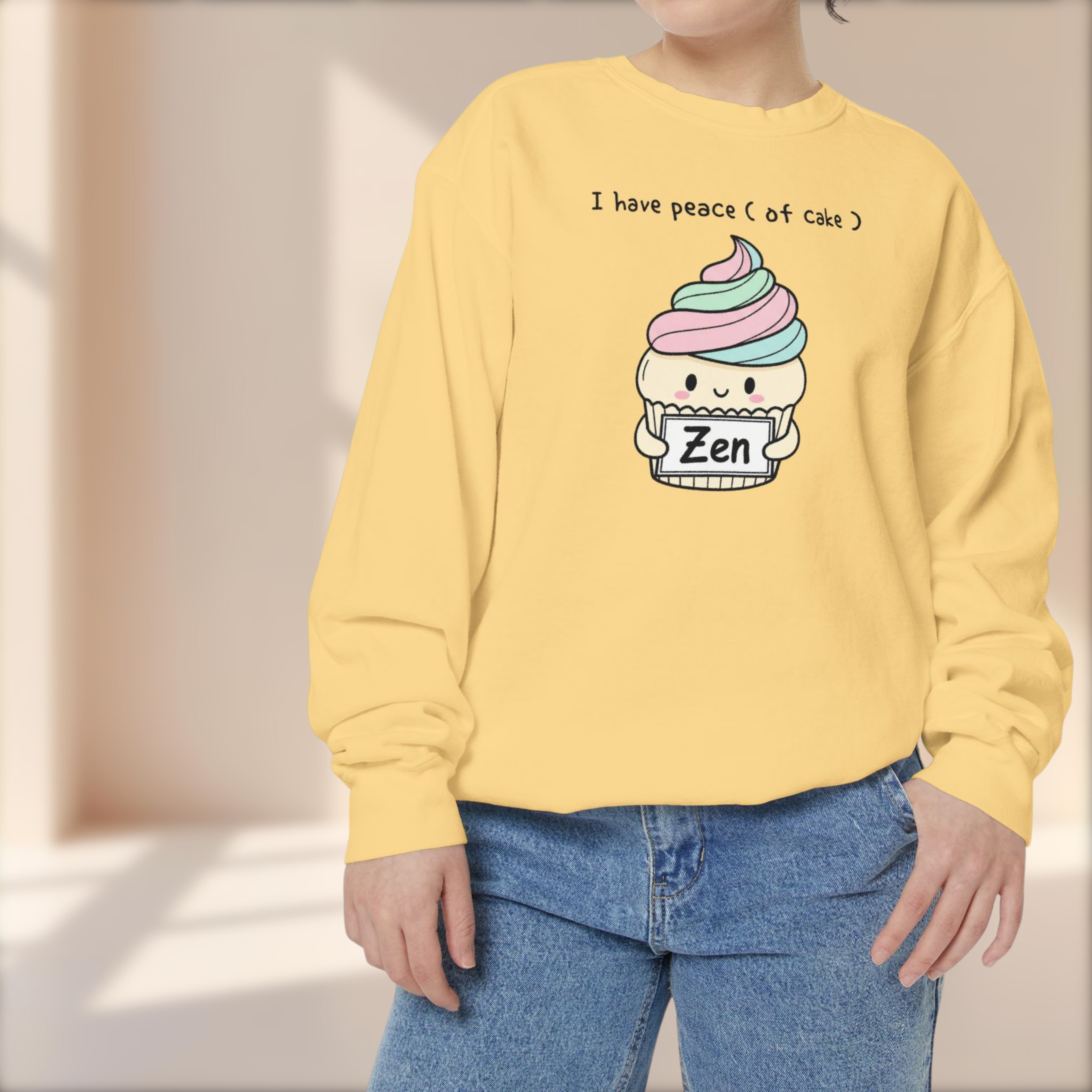 Cute Cake Sweatshirt – “I Have Peace (of Cake)” Unisex Garment-Dyed Apparel
