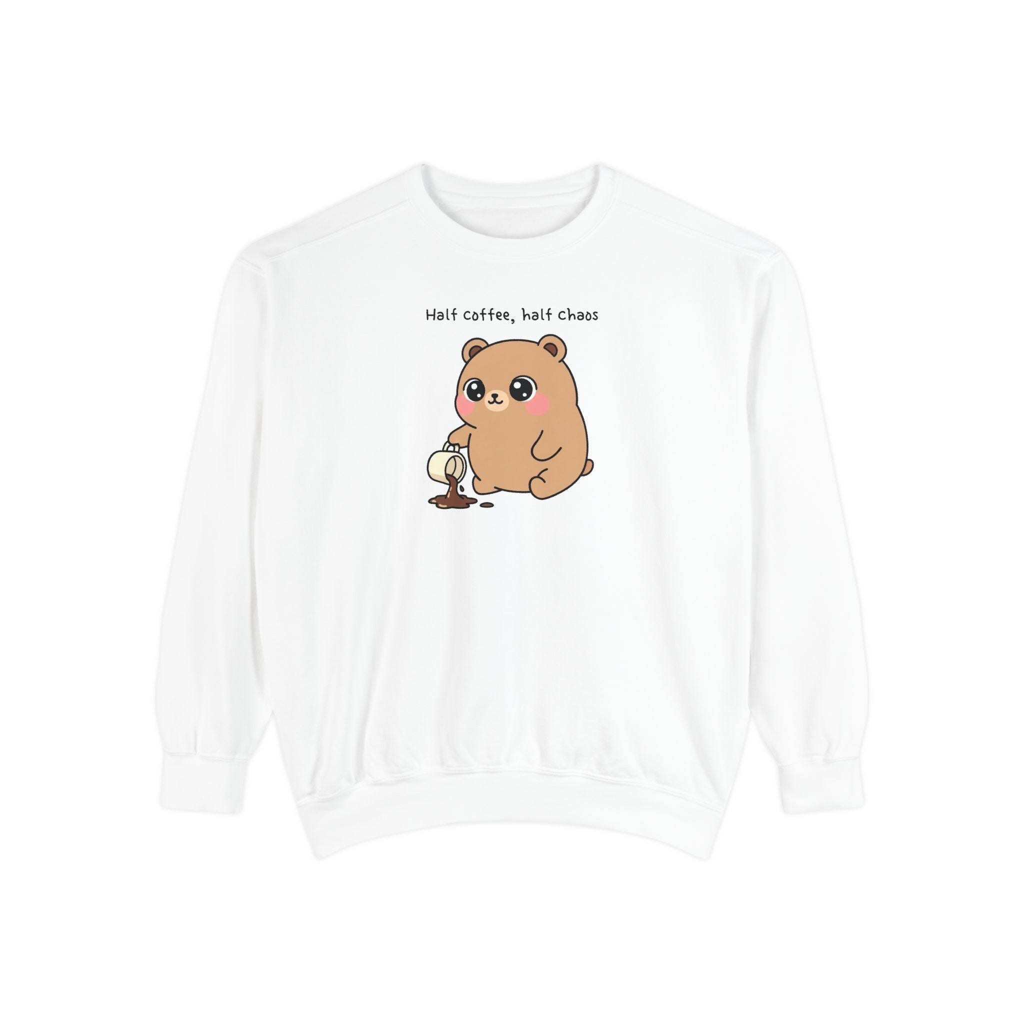 Cute Bear Sweatshirt – “Half Coffee, Half Chaos” Cozy Unisex Crewneck