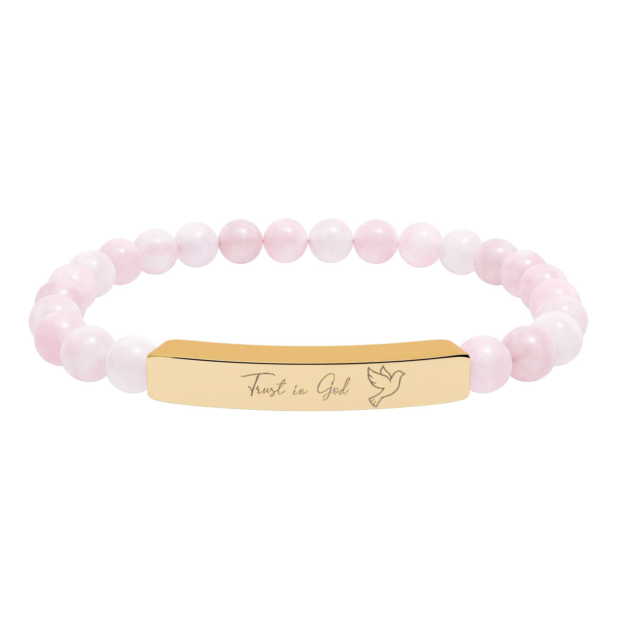 Trust in God Bracelet – 18K Gold PVD Engraved Bar with Natural Stone Beads | Christian Gift for Women & Men