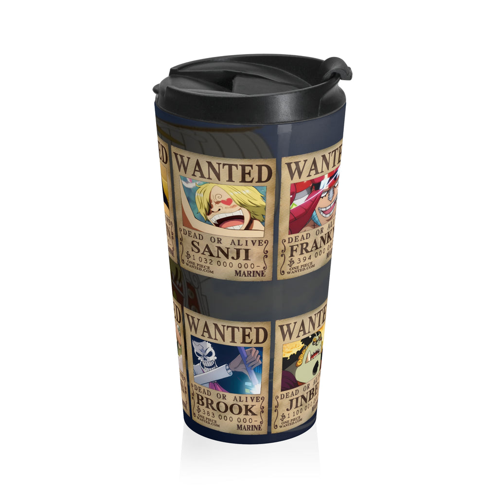 Straw Hat Pirates Wanted Poster Travel Mug – 15oz Anime Stainless Steel Tumbler Inspired by One Piece