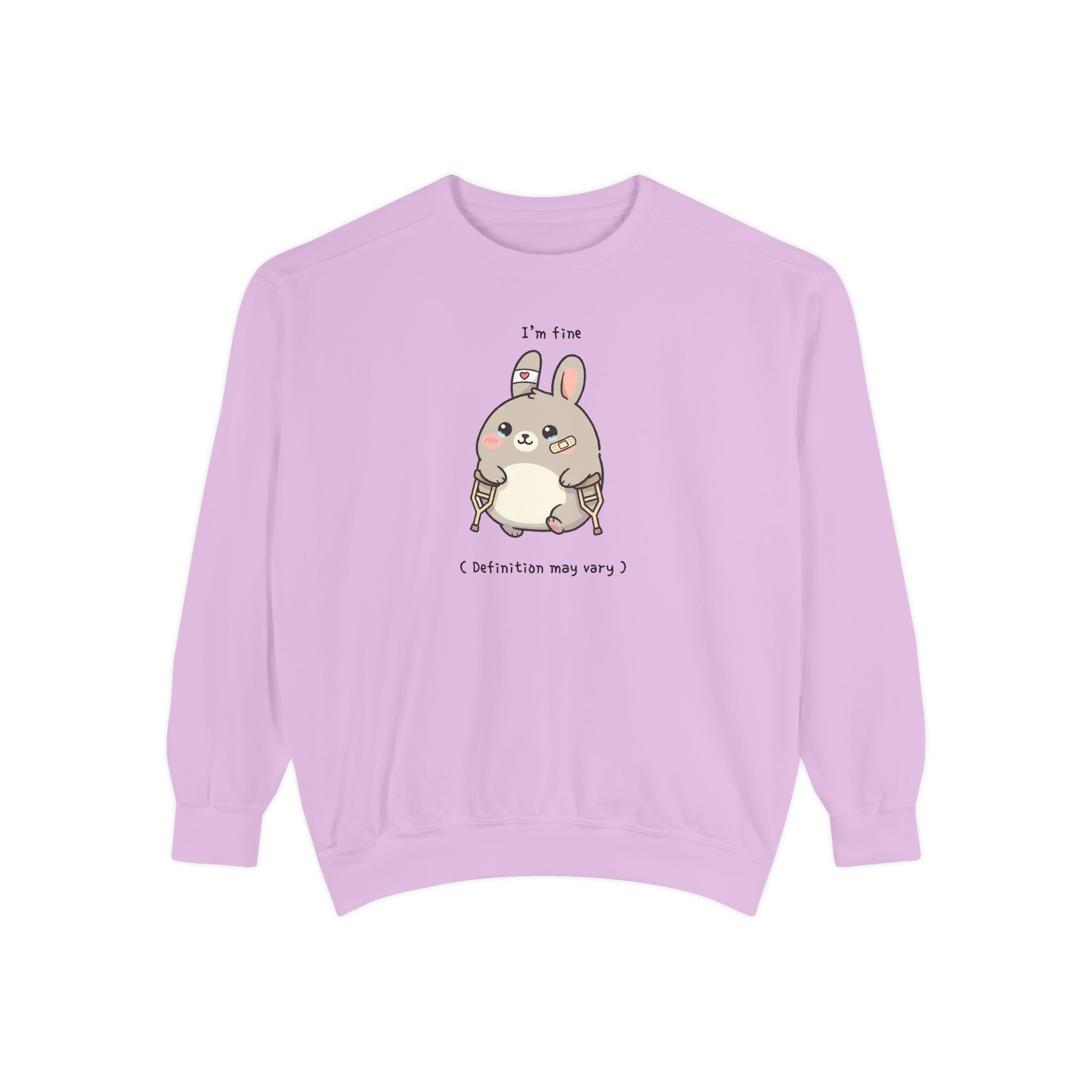 Cute Bunny Sweatshirt – “I’m Fine (Definition May Vary)” Unisex Garment-Dyed Apparel