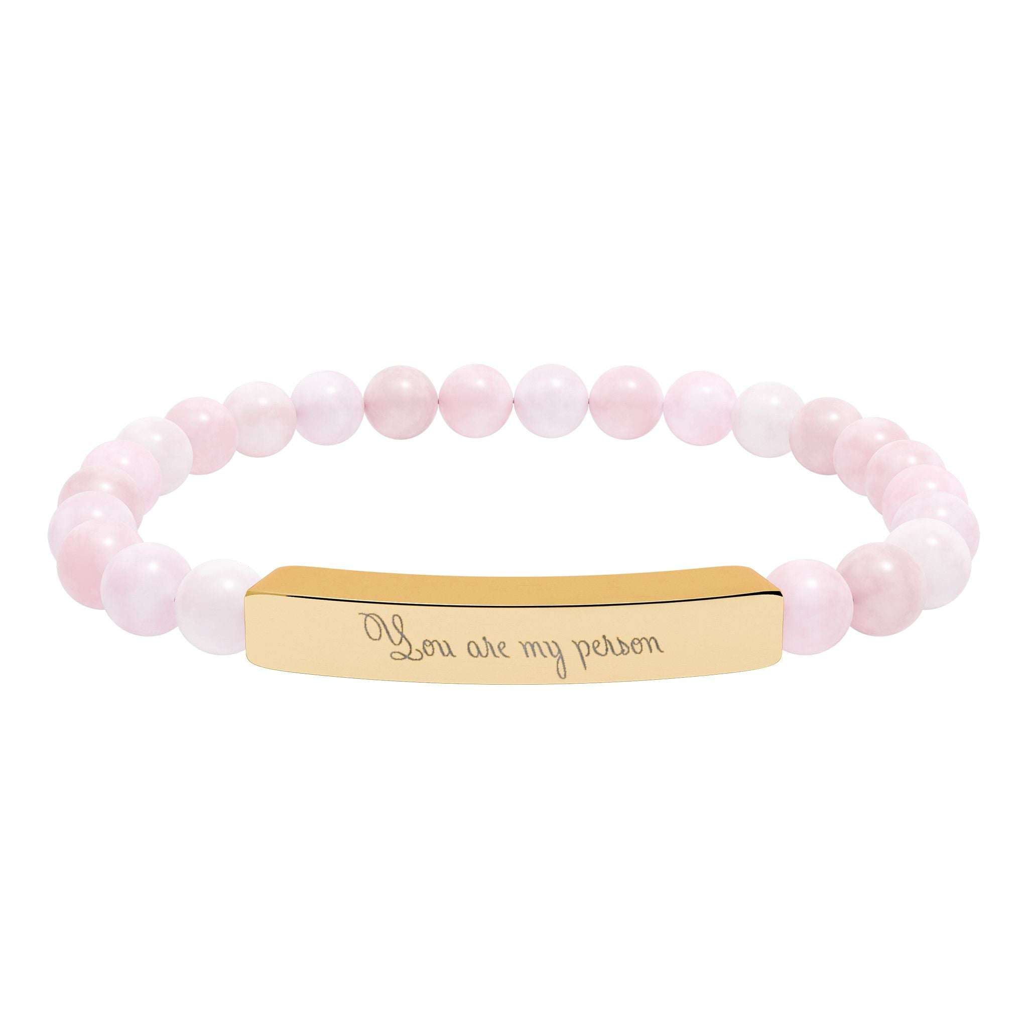 You Are My Person Bracelet – 18K Gold PVD Coated Stainless Steel Engraved Bar with Natural Stone Beads (Meaningful Gift for Her/Him)