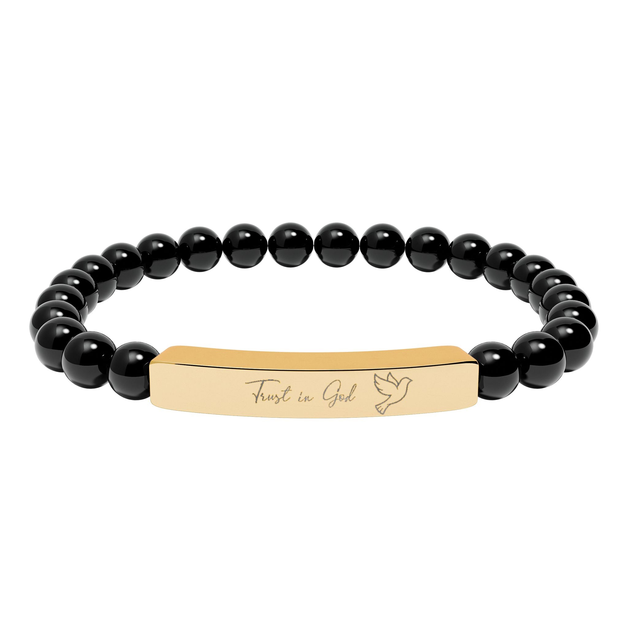 Trust in God Bracelet – 18K Gold PVD Engraved Bar with Natural Stone Beads | Christian Gift for Women & Men
