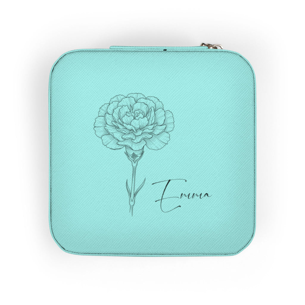 Personalized Jewelry Travel Organizer with Name & Birth Flower – Compact PU Leather Case for Rings & Necklaces