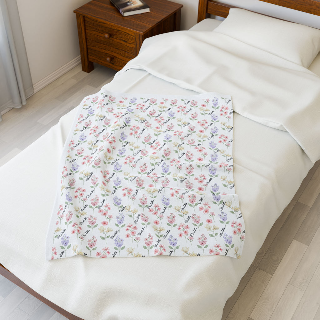 Floral Baby Blanket — Personalized Botanical Velveteen Nursery Throw