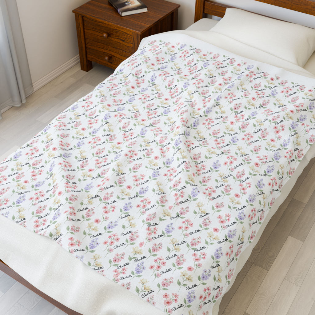 Floral Baby Blanket — Personalized Botanical Velveteen Nursery Throw