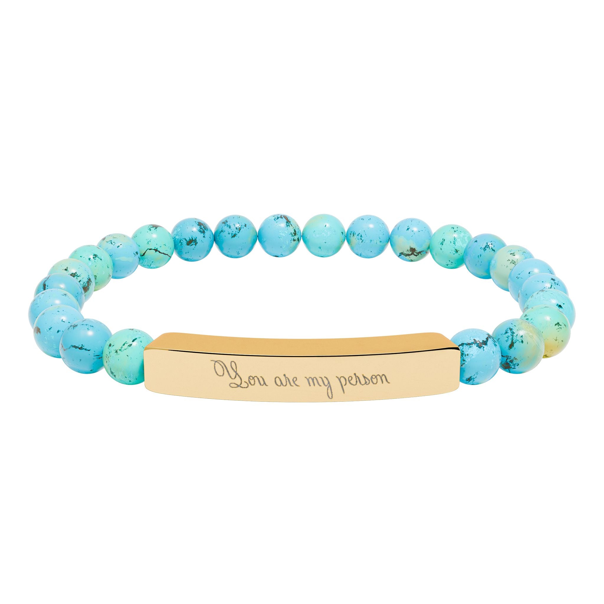 You Are My Person Bracelet – 18K Gold PVD Coated Stainless Steel Engraved Bar with Natural Stone Beads (Meaningful Gift for Her/Him)